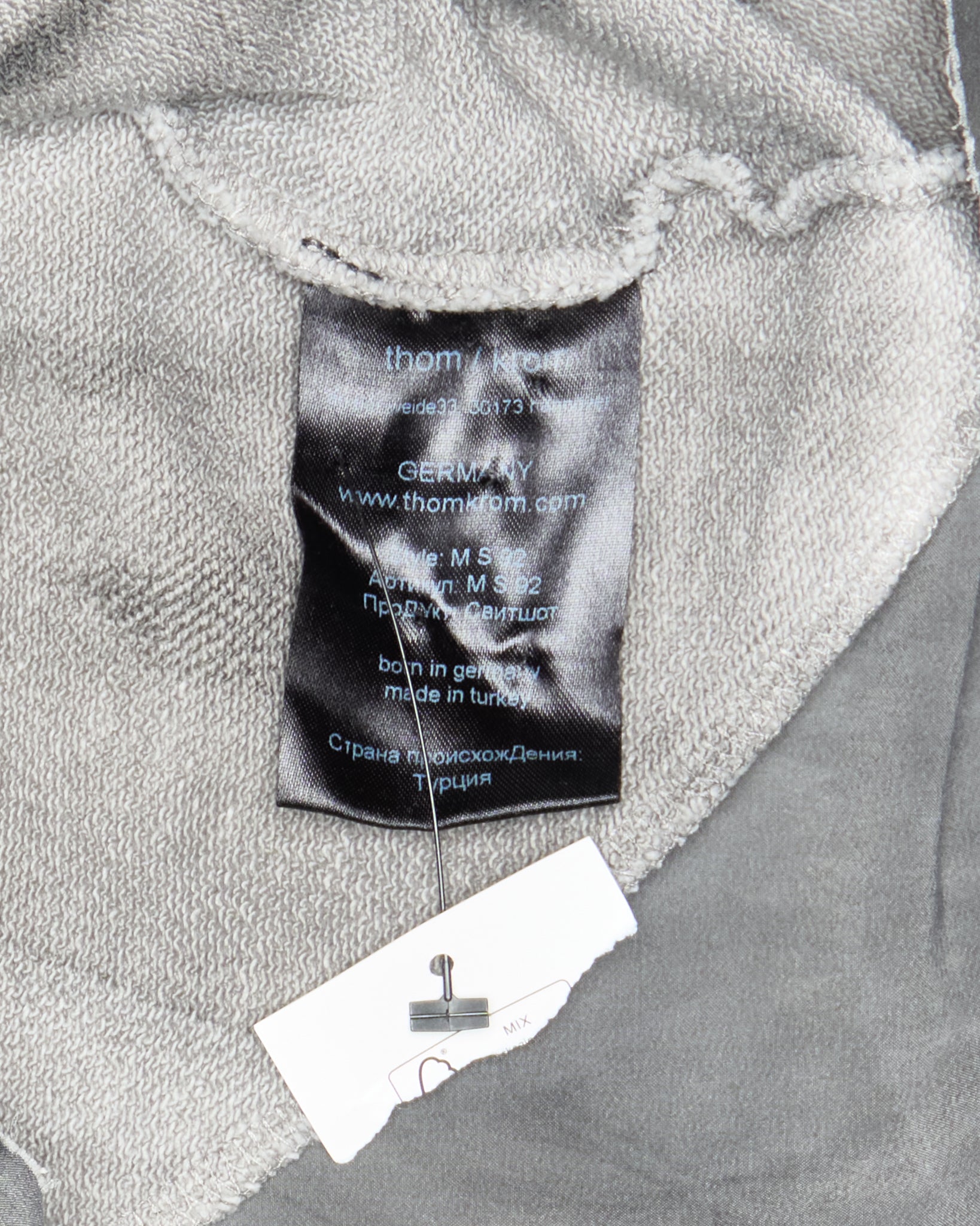 Mid 2010s Thom/Krom Grey Dyed Panelled Raw Hem Hoodie