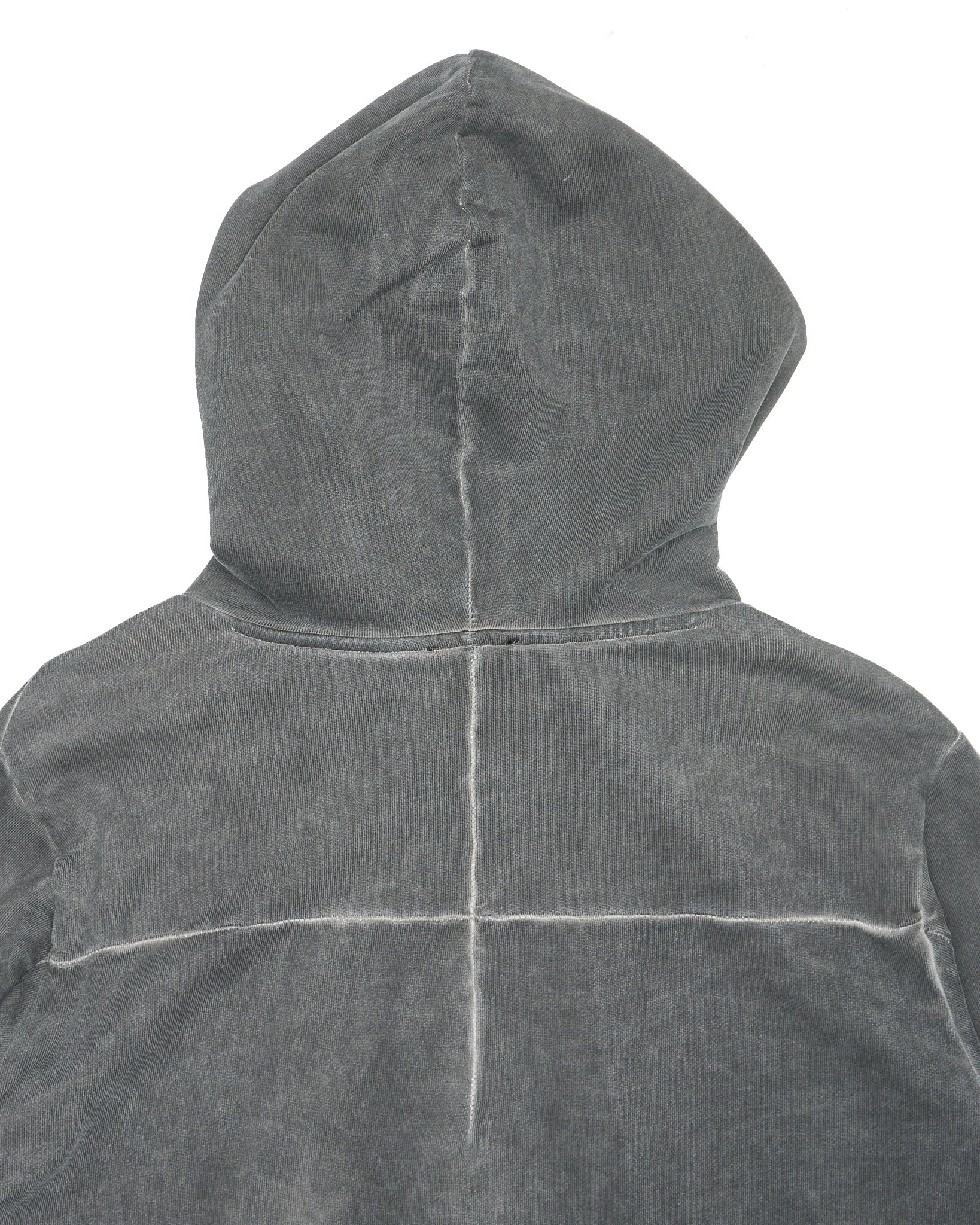 Mid 2010s Thom/Krom Grey Dyed Panelled Raw Hem Hoodie