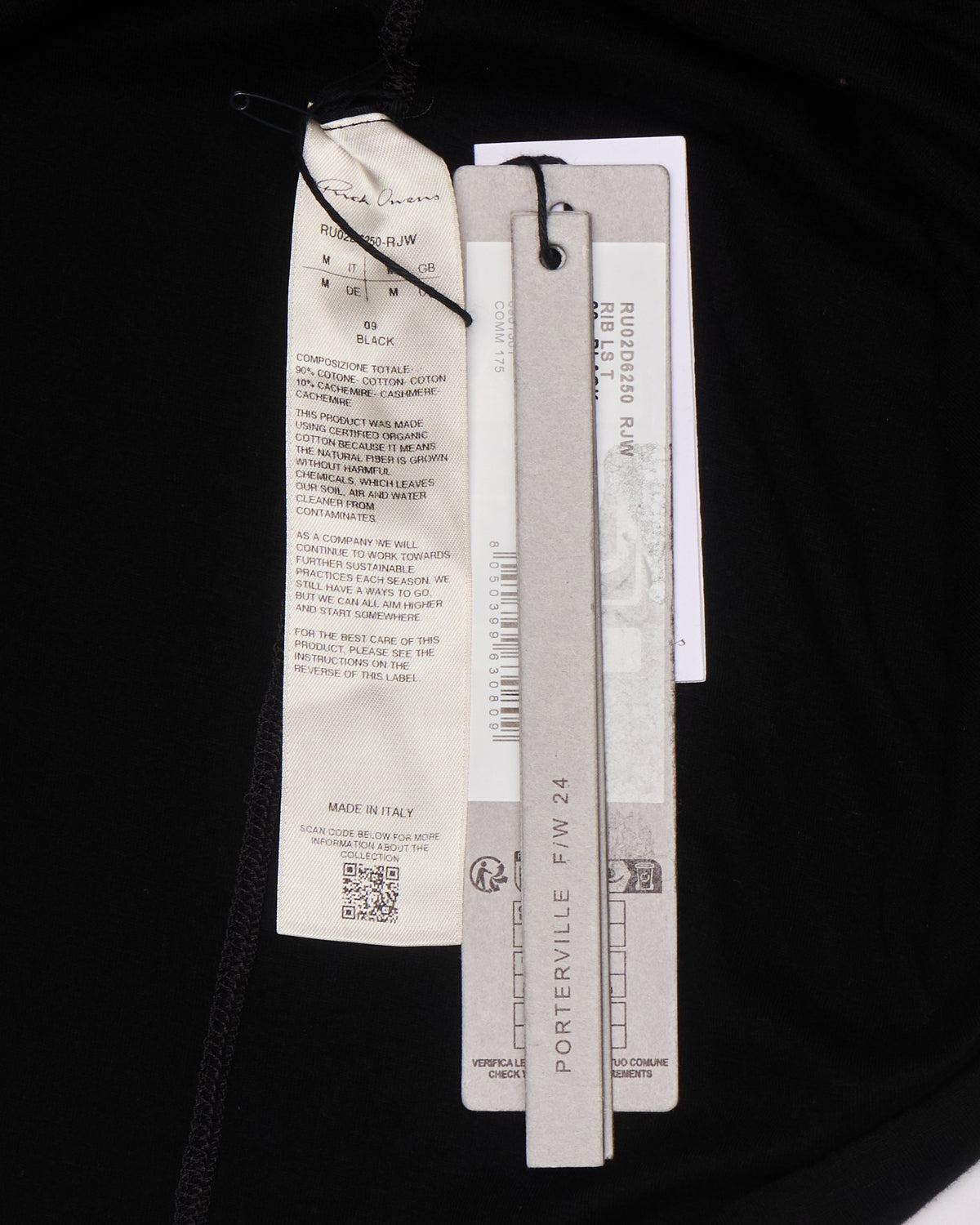 F/W24 Rick Owens ‘PORTERVILLE’  Cashmere Blend Knit Black Long-Sleeve
