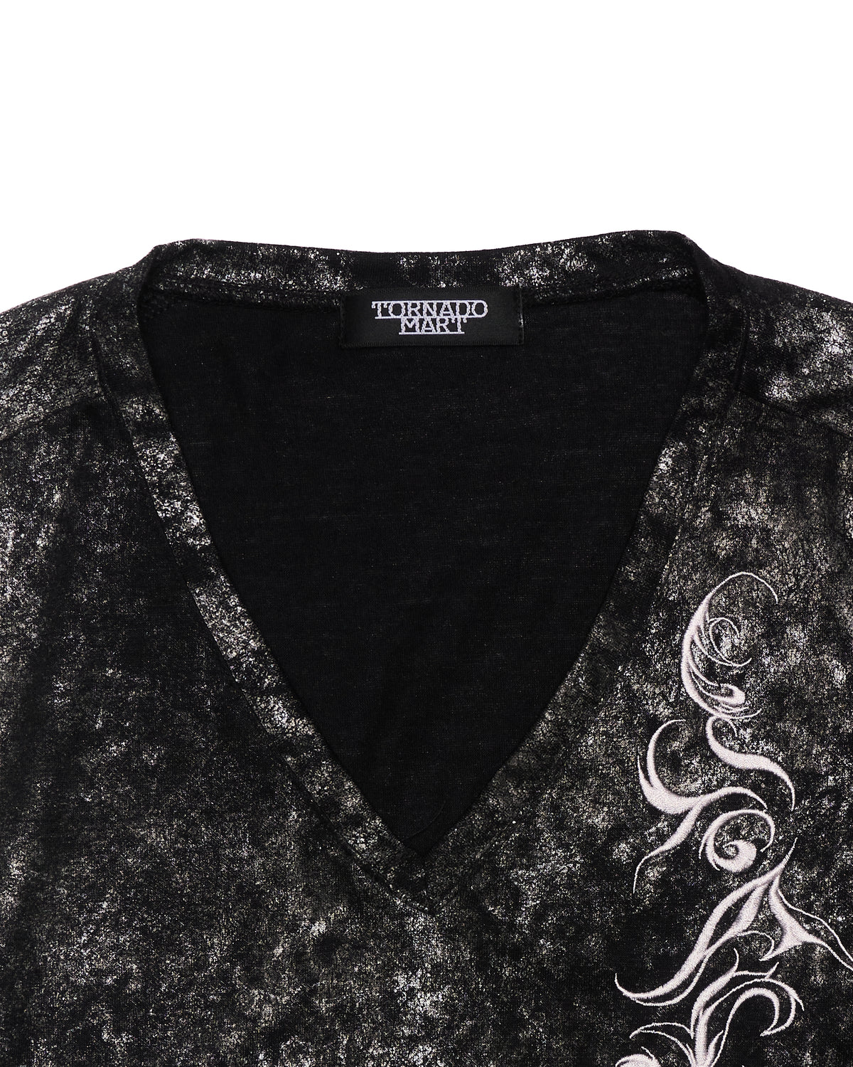 Tornado Mart Tribal Embroidery Black V-neck Tee Shirt