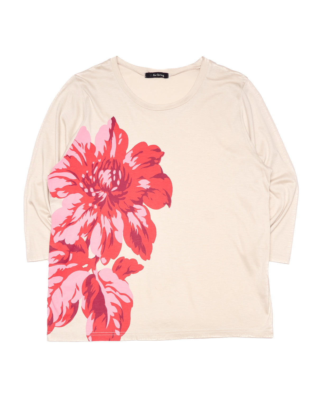 Early 00s Y’s for Living by Yohji Yamamoto Floral Tan Half-Sleeve Tee Shirt
