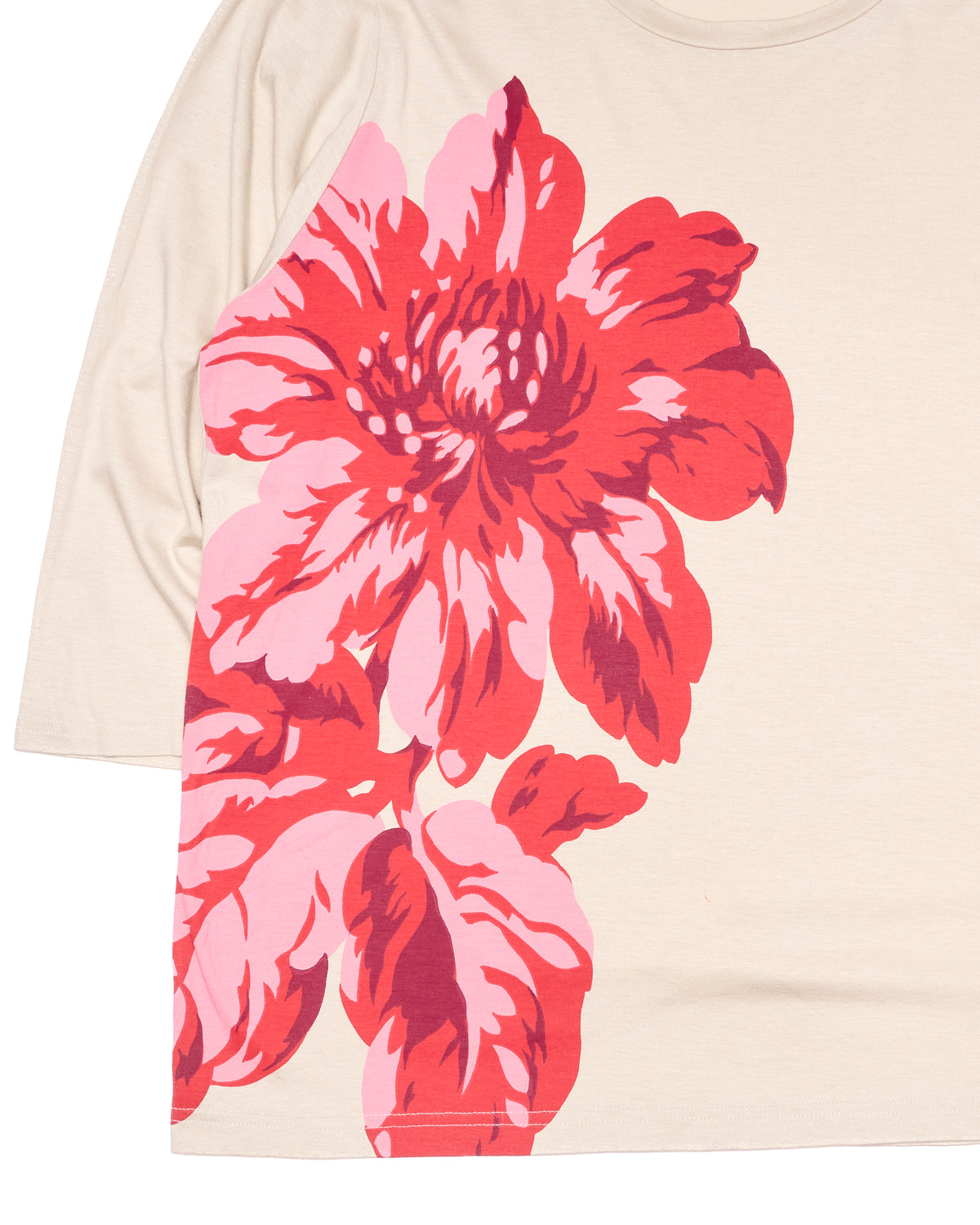 Early 00s Y’s for Living by Yohji Yamamoto Floral Tan Half-Sleeve Tee Shirt