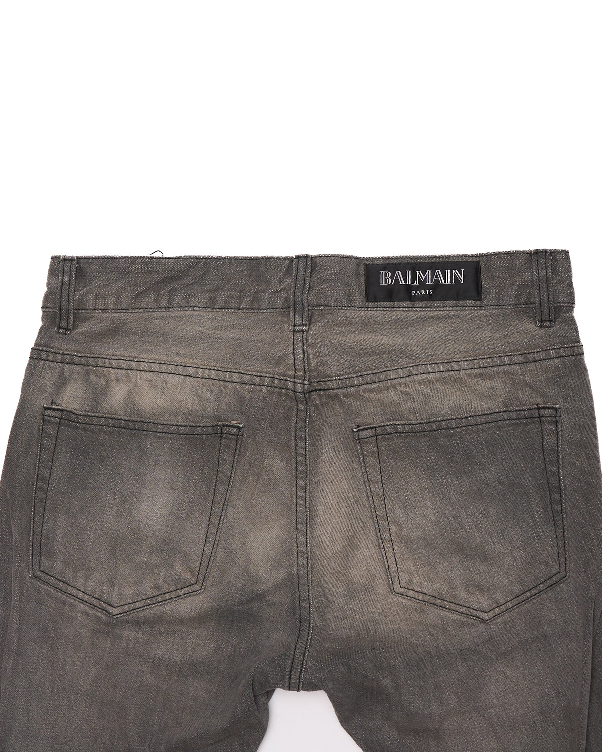 A/W15 BALMAIN Light Gray Biker Denim