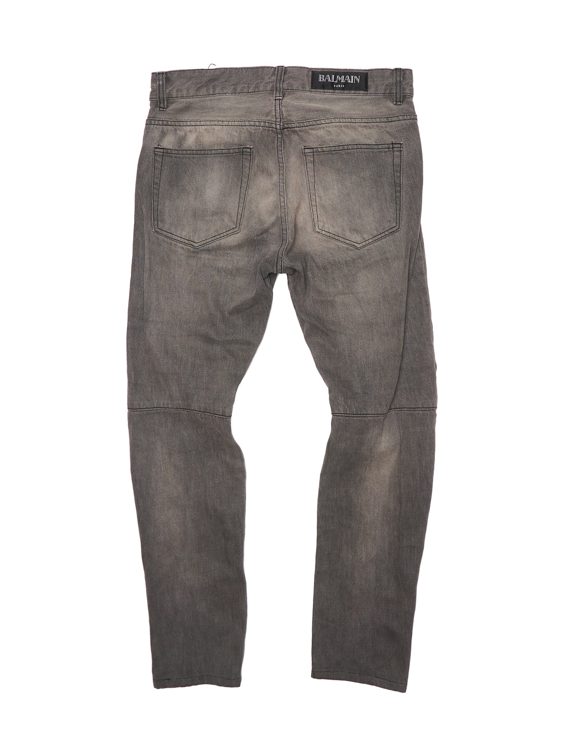 A/W15 BALMAIN Light Gray Biker Denim