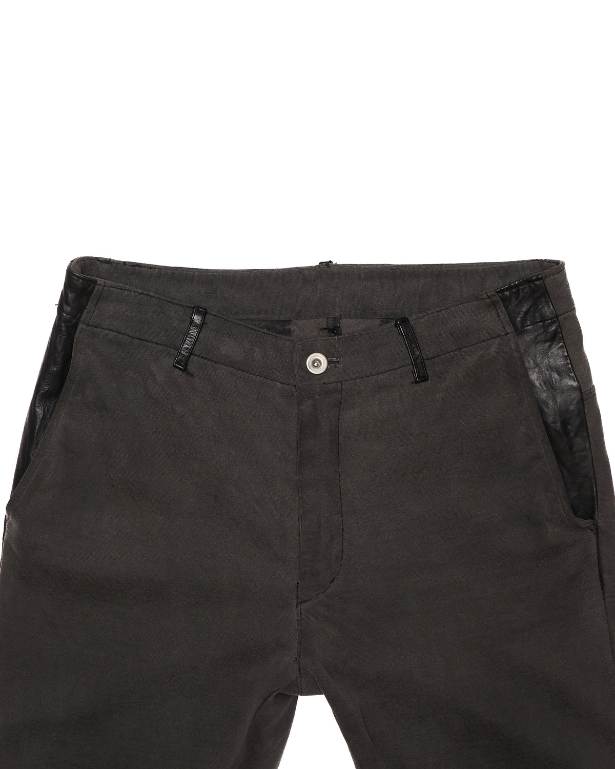 2010s Isamu Katayama "BACKLASH" Grey Cotton Jersey Black Cow Leather Hybrid Slim Denim