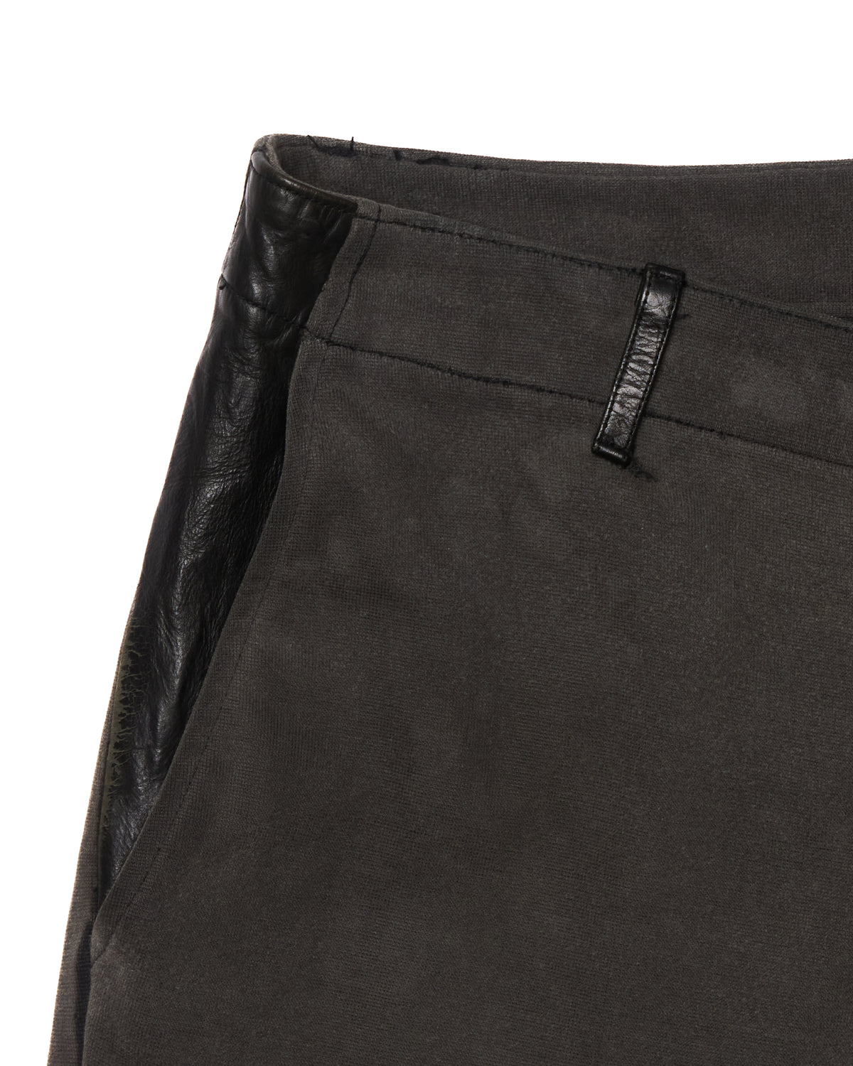 2010s Isamu Katayama "BACKLASH" Grey Cotton Jersey Black Cow Leather Hybrid Slim Denim