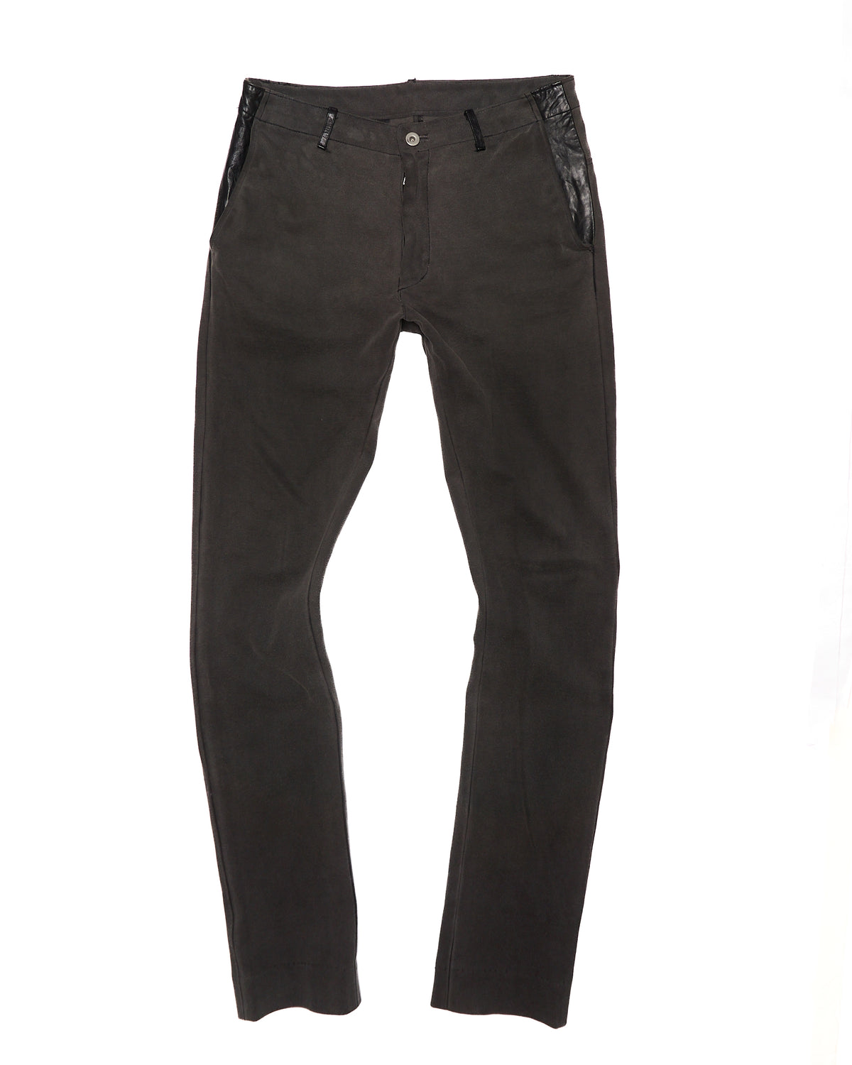 2010s Isamu Katayama "BACKLASH" Grey Cotton Jersey Black Cow Leather Hybrid Slim Denim