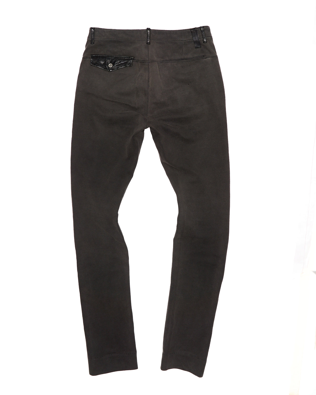 2010s Isamu Katayama "BACKLASH" Grey Cotton Jersey Black Cow Leather Hybrid Slim Denim