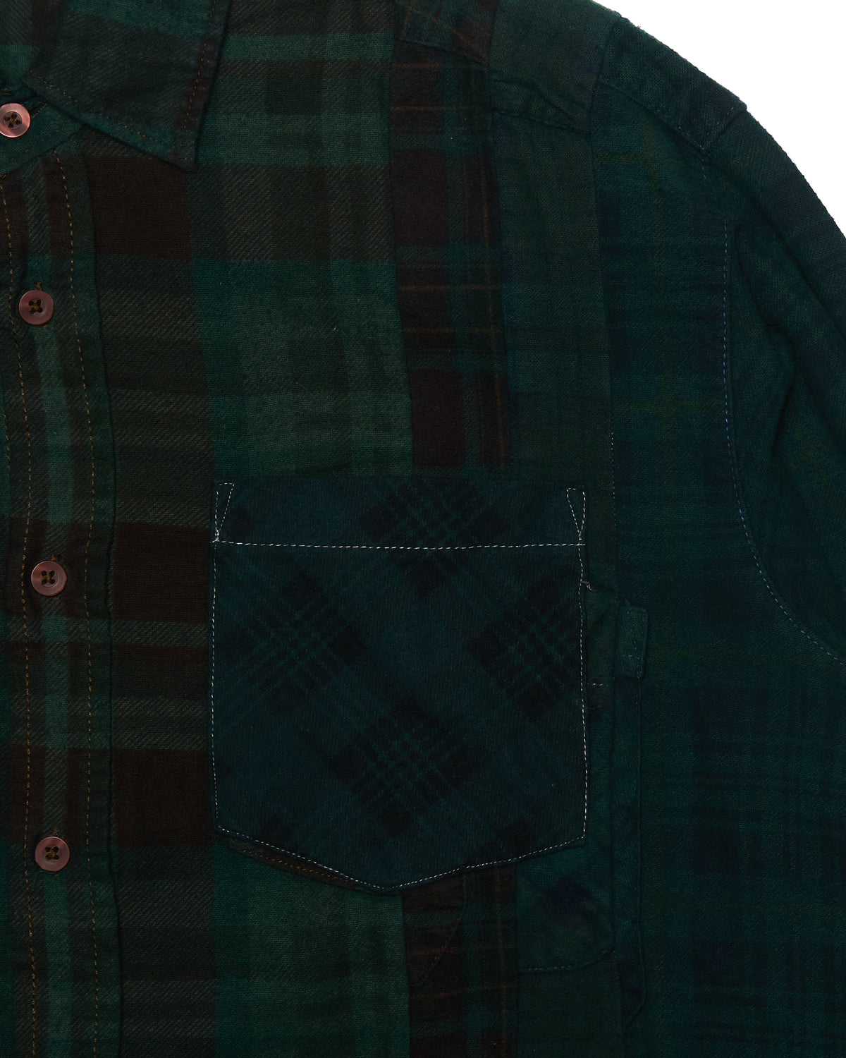 Needles Rebuild “7 Cuts” Burgundy/Green Button-Up Shirt