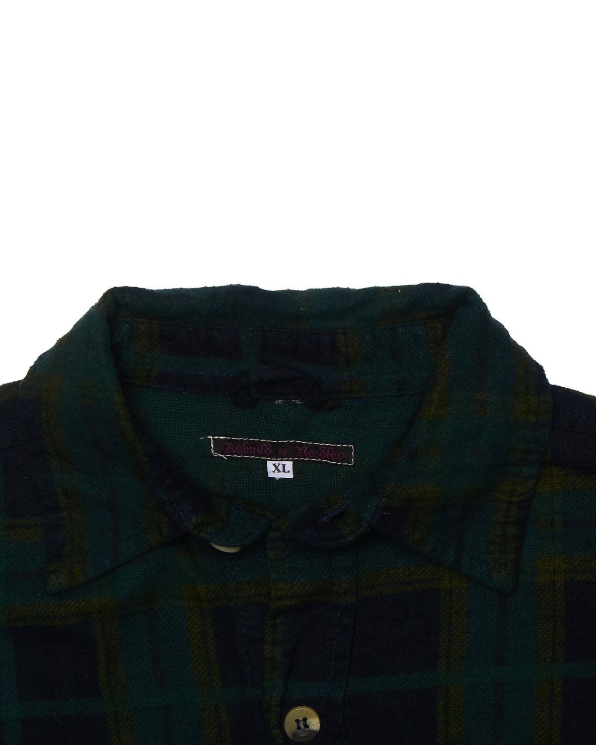 Needles Rebuild “7 Cuts” Green Plaid Button-Up Shirt