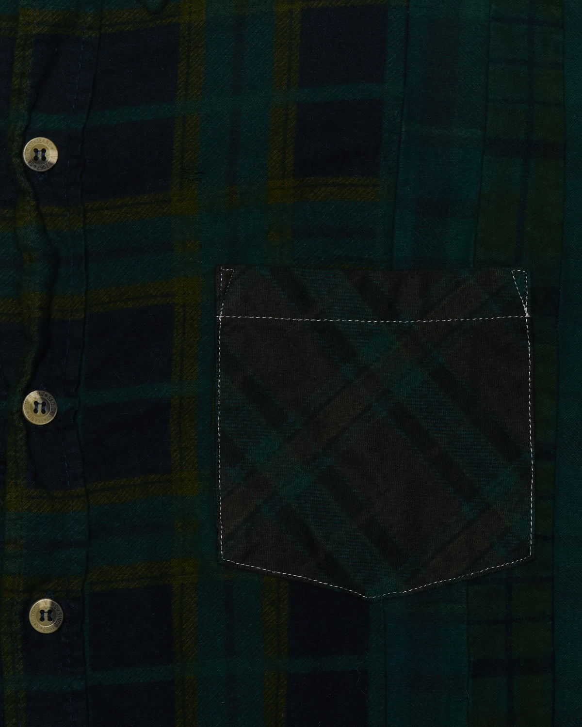 Needles Rebuild “7 Cuts” Green Plaid Button-Up Shirt