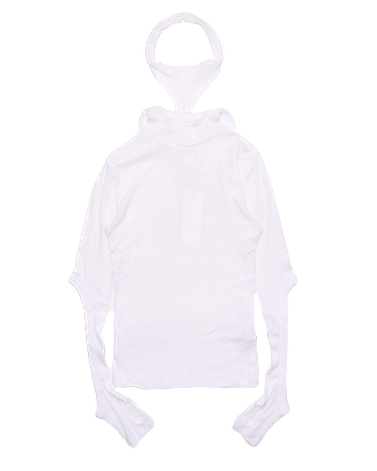 Dion Lee Sheer Ribbed White Cotton Hooded Long Sleeve