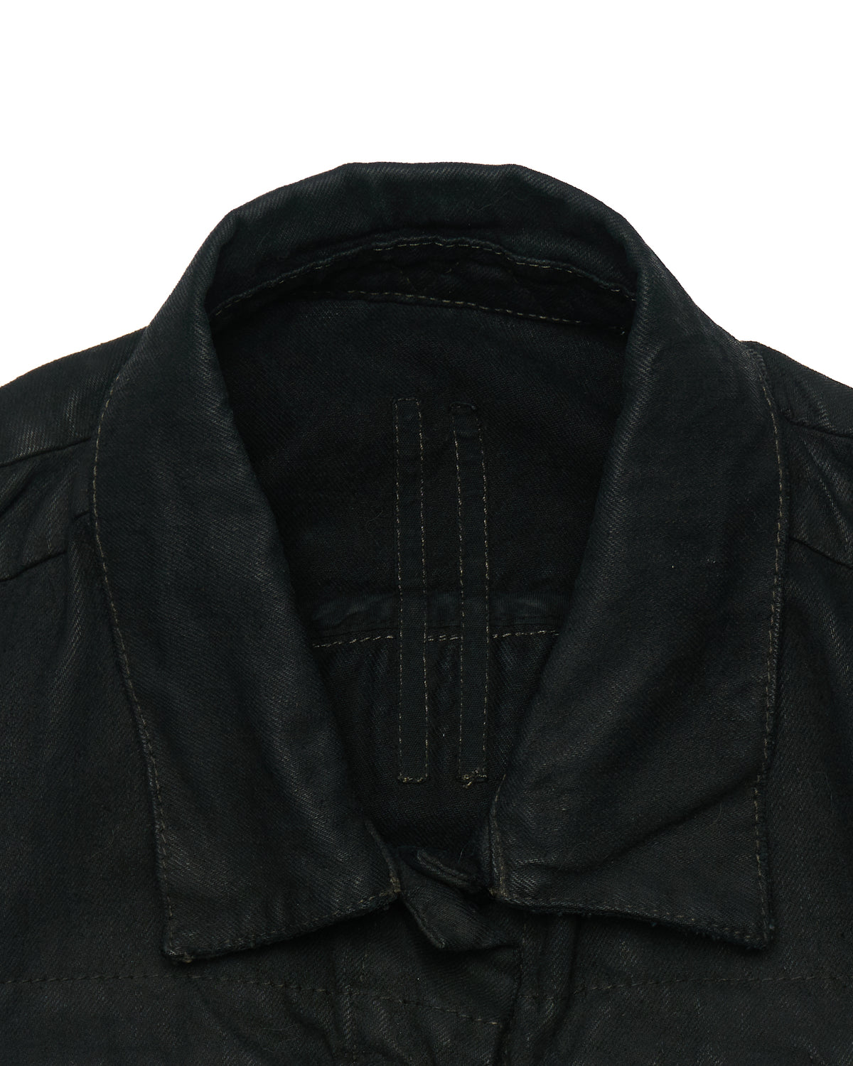 Early 00s Rick Owens DRKSHDW Black Waxed Denim Trucker Jacket