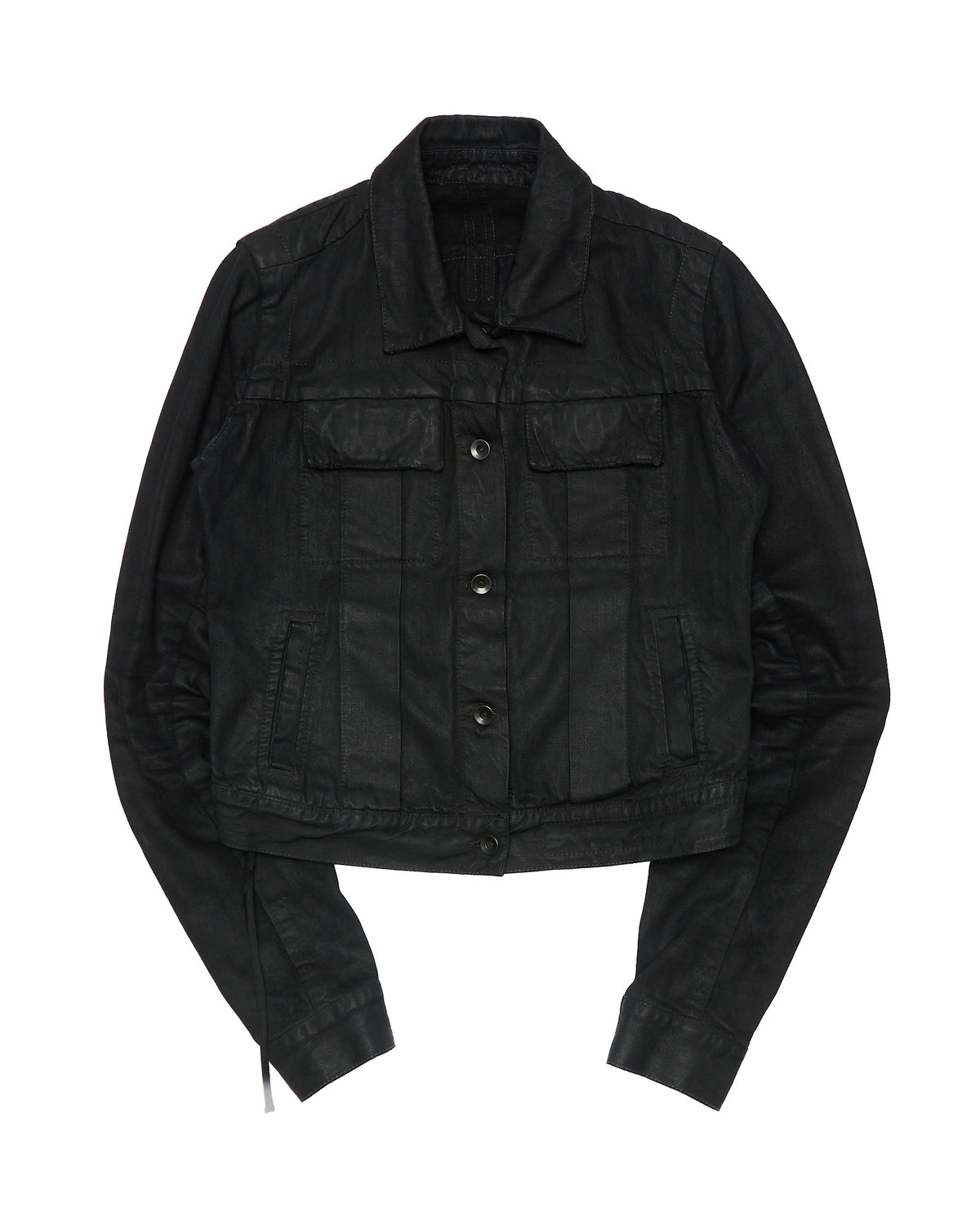 Early 00s Rick Owens DRKSHDW Black Waxed Denim Trucker Jacket