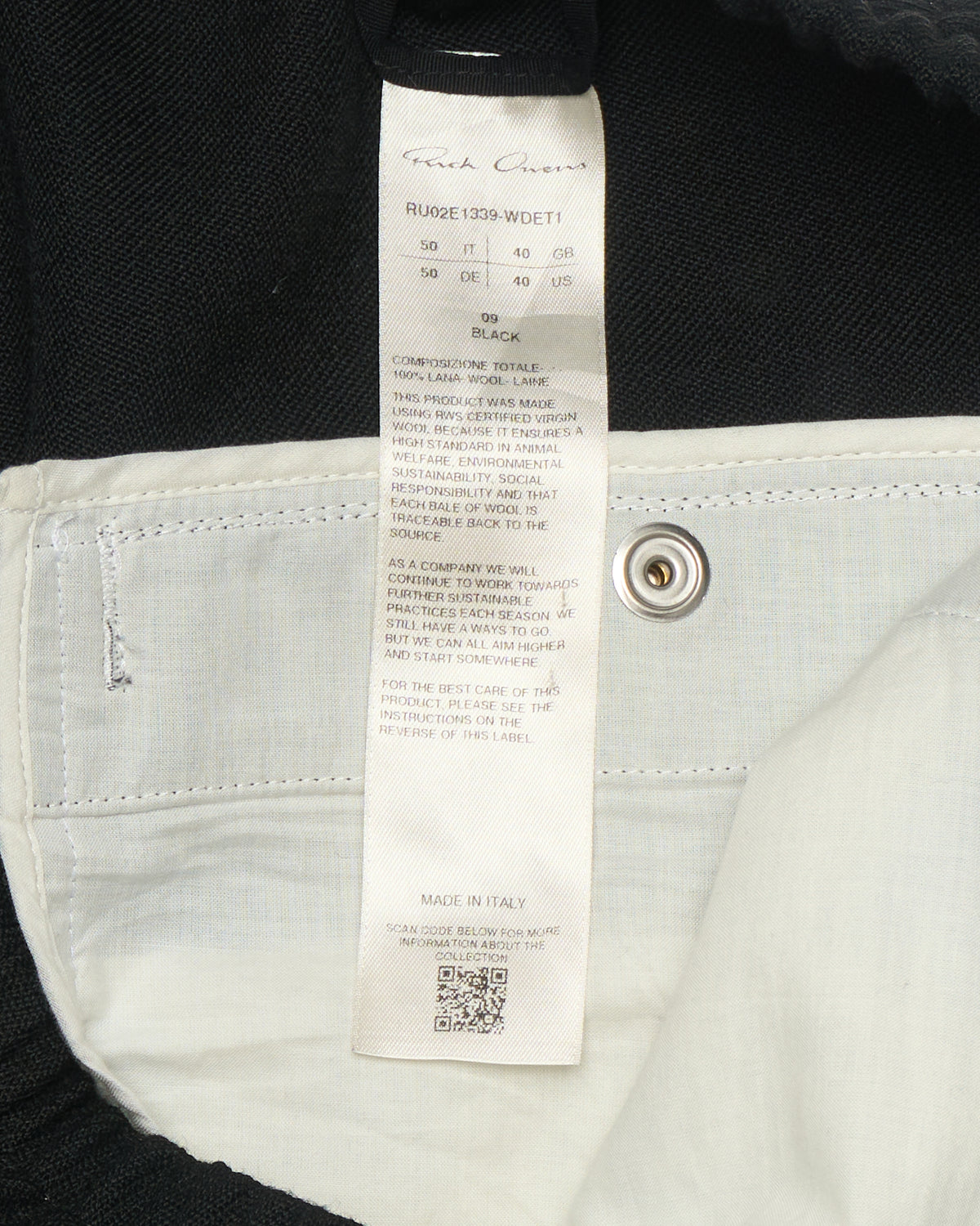 F/W25 Rick Owens ‘CONCORDIANS’ Black Wool Cargo Bela Pants