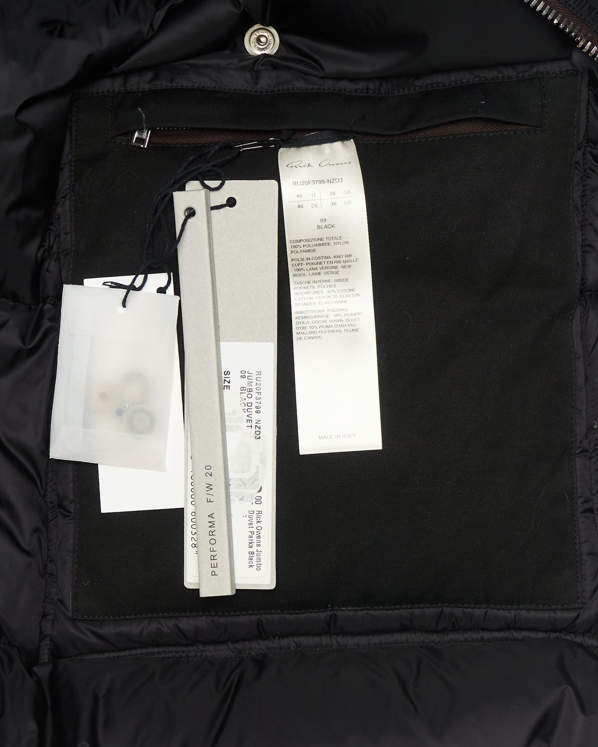 F/W20 Rick Owens “PERFORMA” Black Jumbo Duvet Puffer Jacket