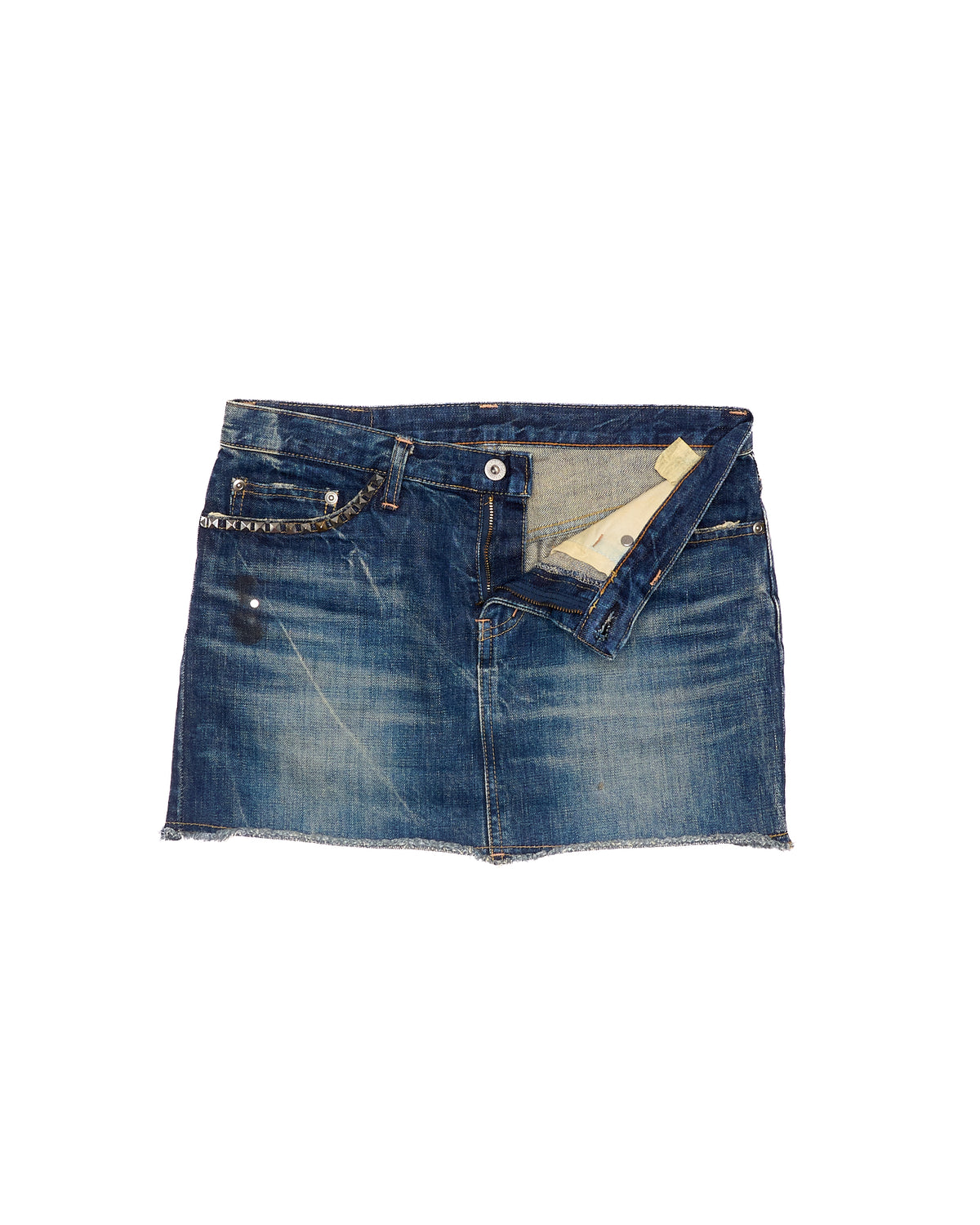 Early 00s Hysterics Studded Distressed Denim Mini Skirt