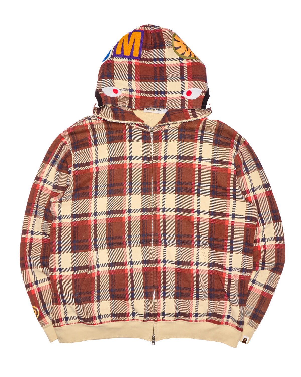 ‘08 BAPE Brown/Red Plaid Shark Full-Zip Hoodie