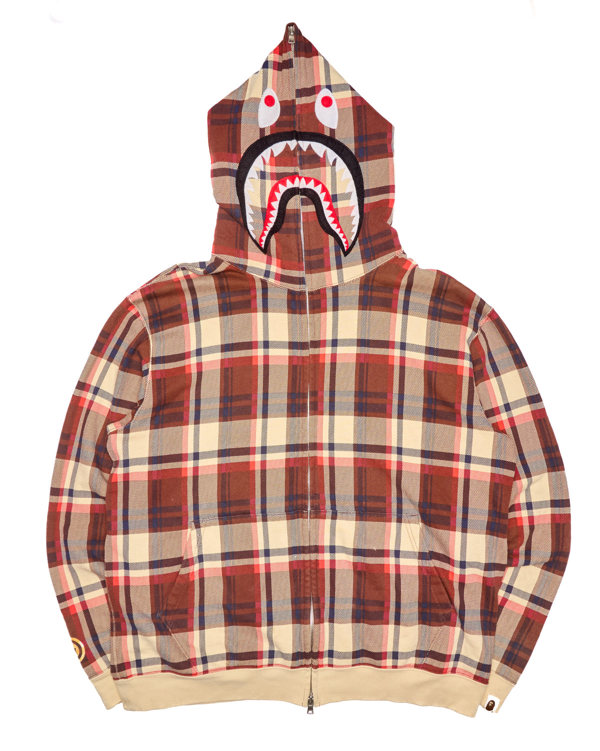 ‘08 BAPE Brown/Red Plaid Shark Full-Zip Hoodie