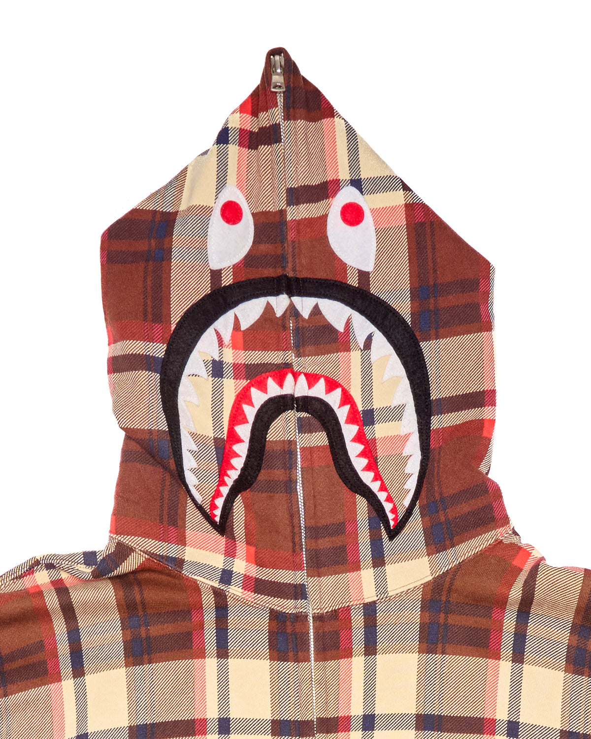 ‘08 BAPE Brown/Red Plaid Shark Full-Zip Hoodie