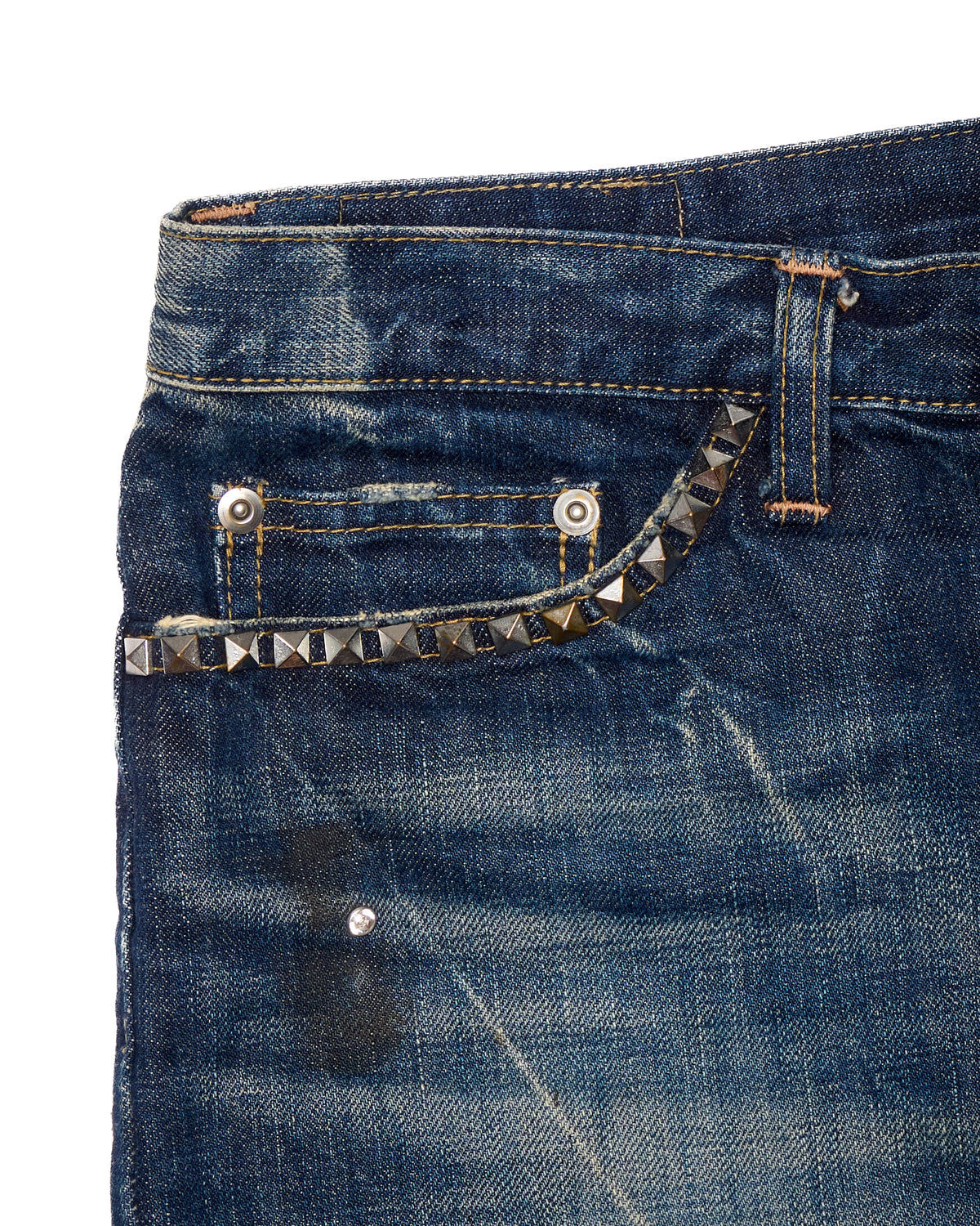 Early 00s Hysterics Studded Distressed Denim Mini Skirt