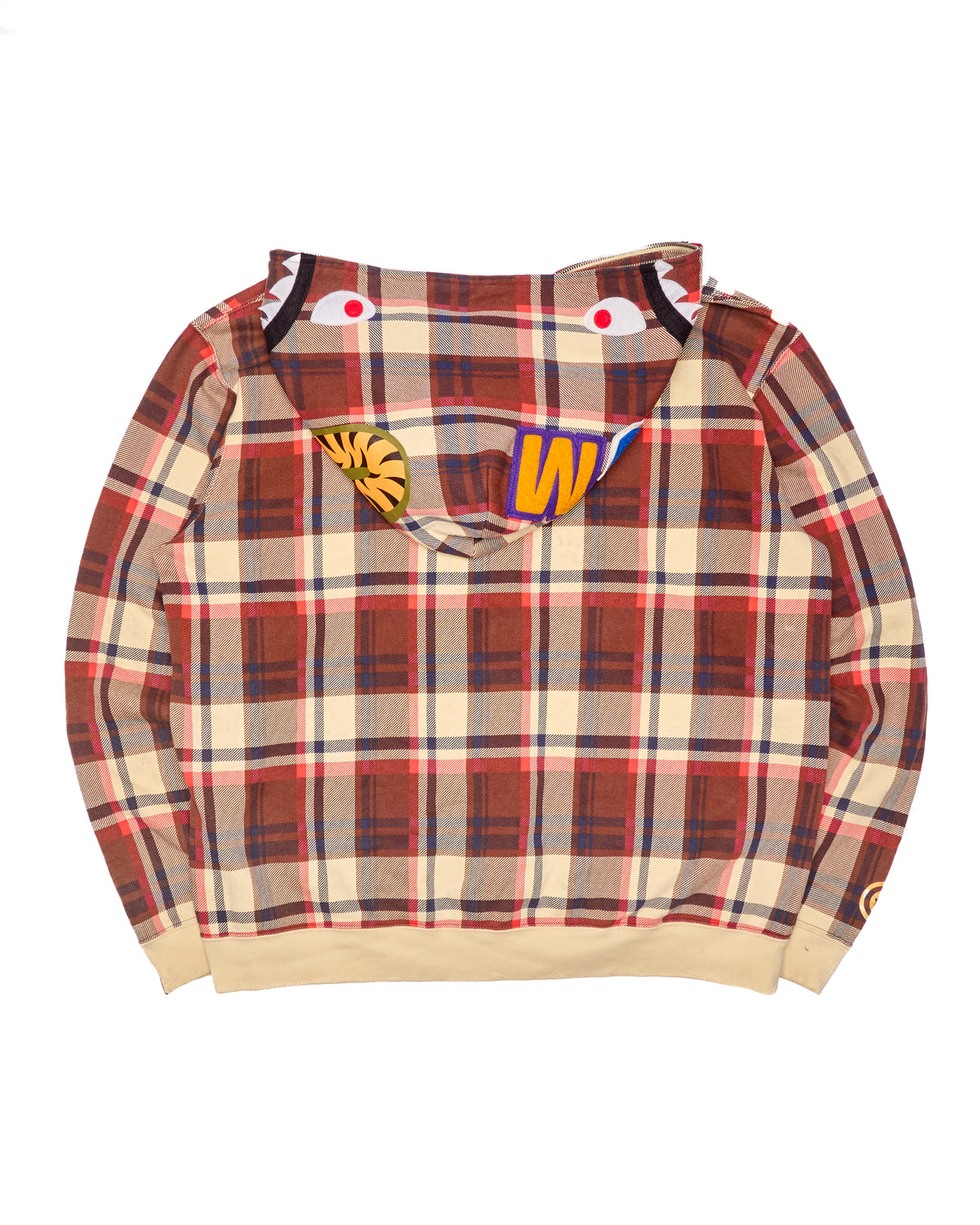 ‘08 BAPE Brown/Red Plaid Shark Full-Zip Hoodie