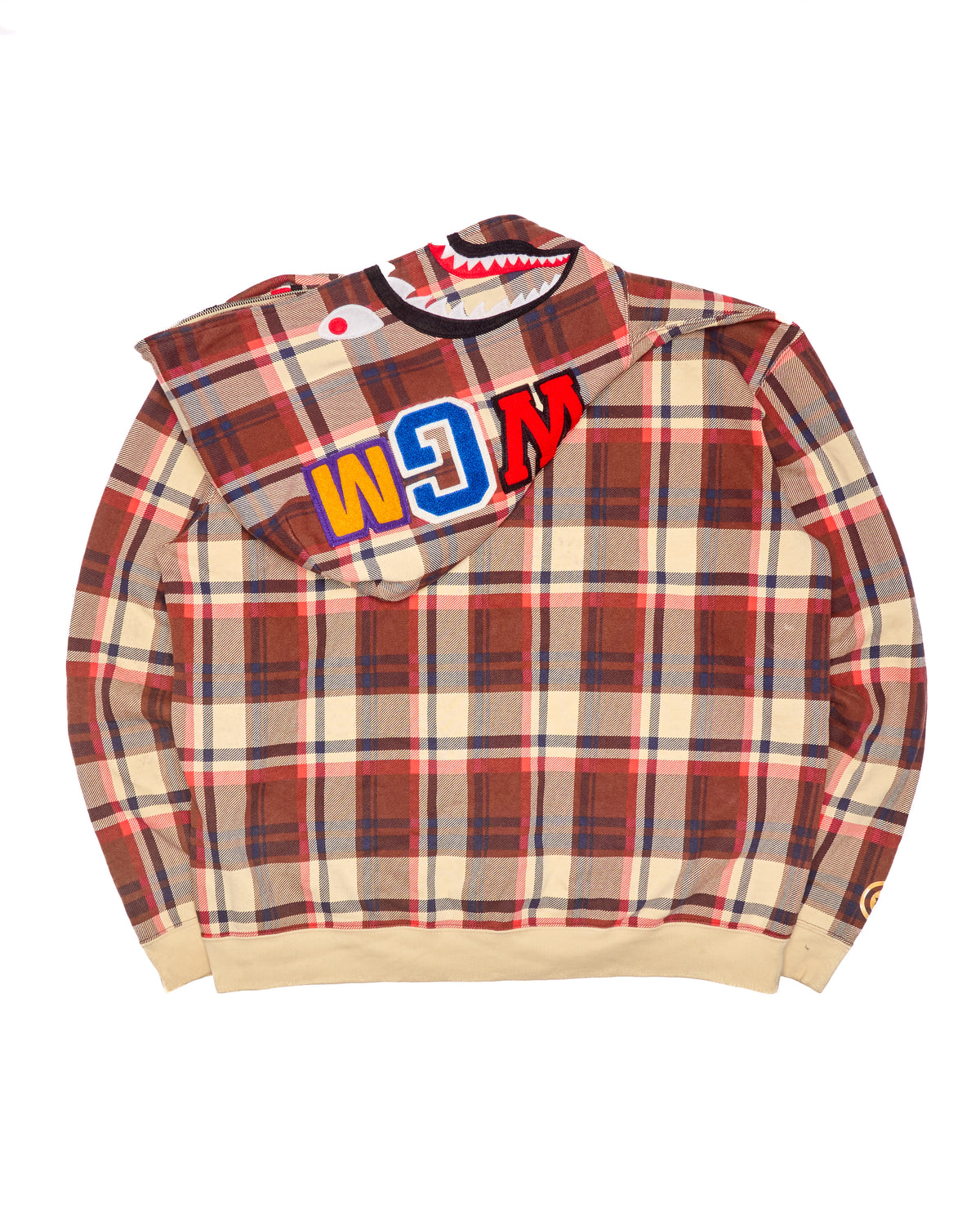 ‘08 BAPE Brown/Red Plaid Shark Full-Zip Hoodie