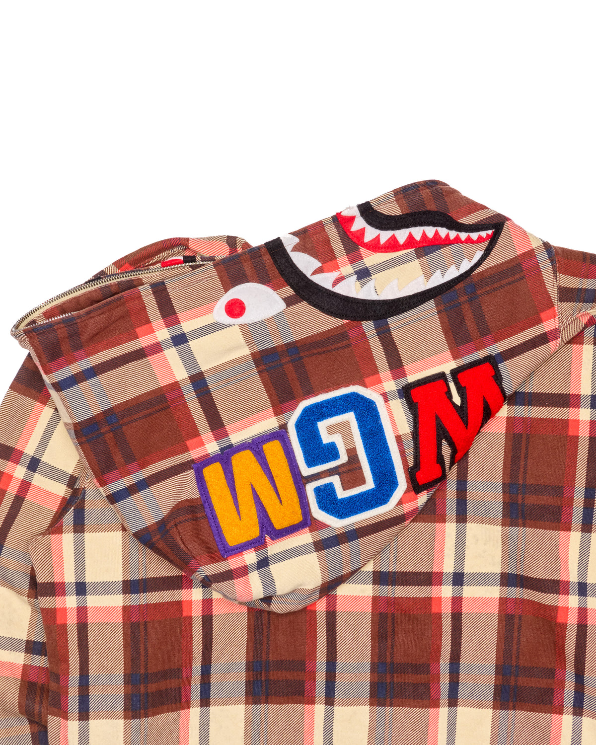 ‘08 BAPE Brown/Red Plaid Shark Full-Zip Hoodie