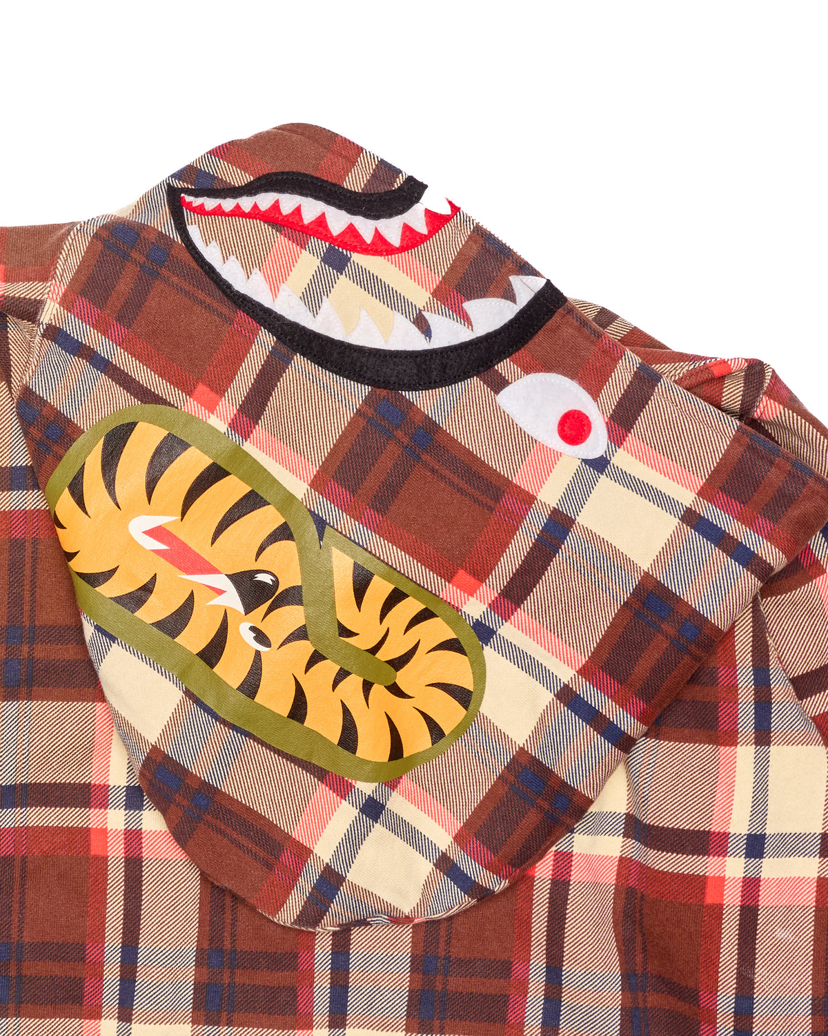 ‘08 BAPE Brown/Red Plaid Shark Full-Zip Hoodie
