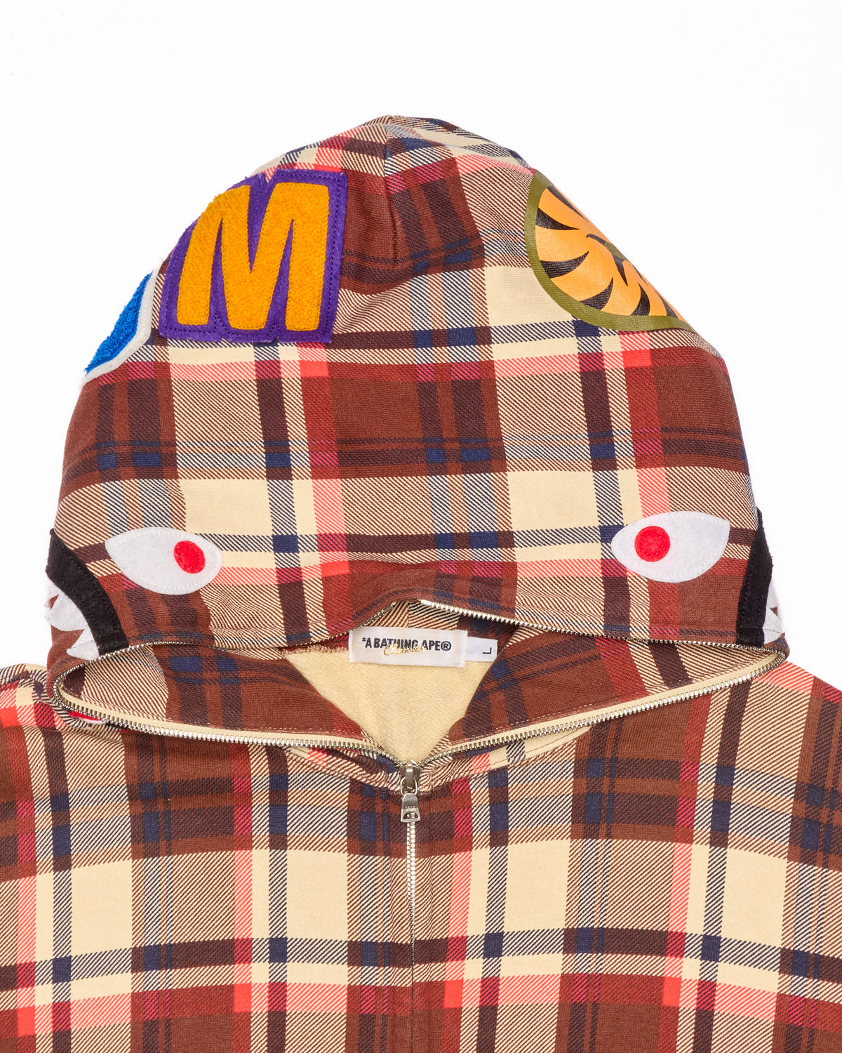 ‘08 BAPE Brown/Red Plaid Shark Full-Zip Hoodie