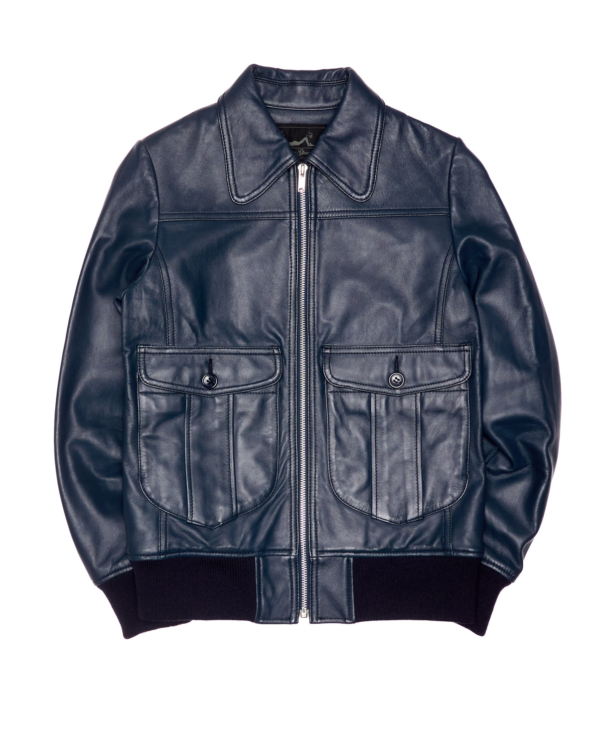 Late 2010s Hysteric Glamour Lambskin Midnight Navy Leather Flight Jacket