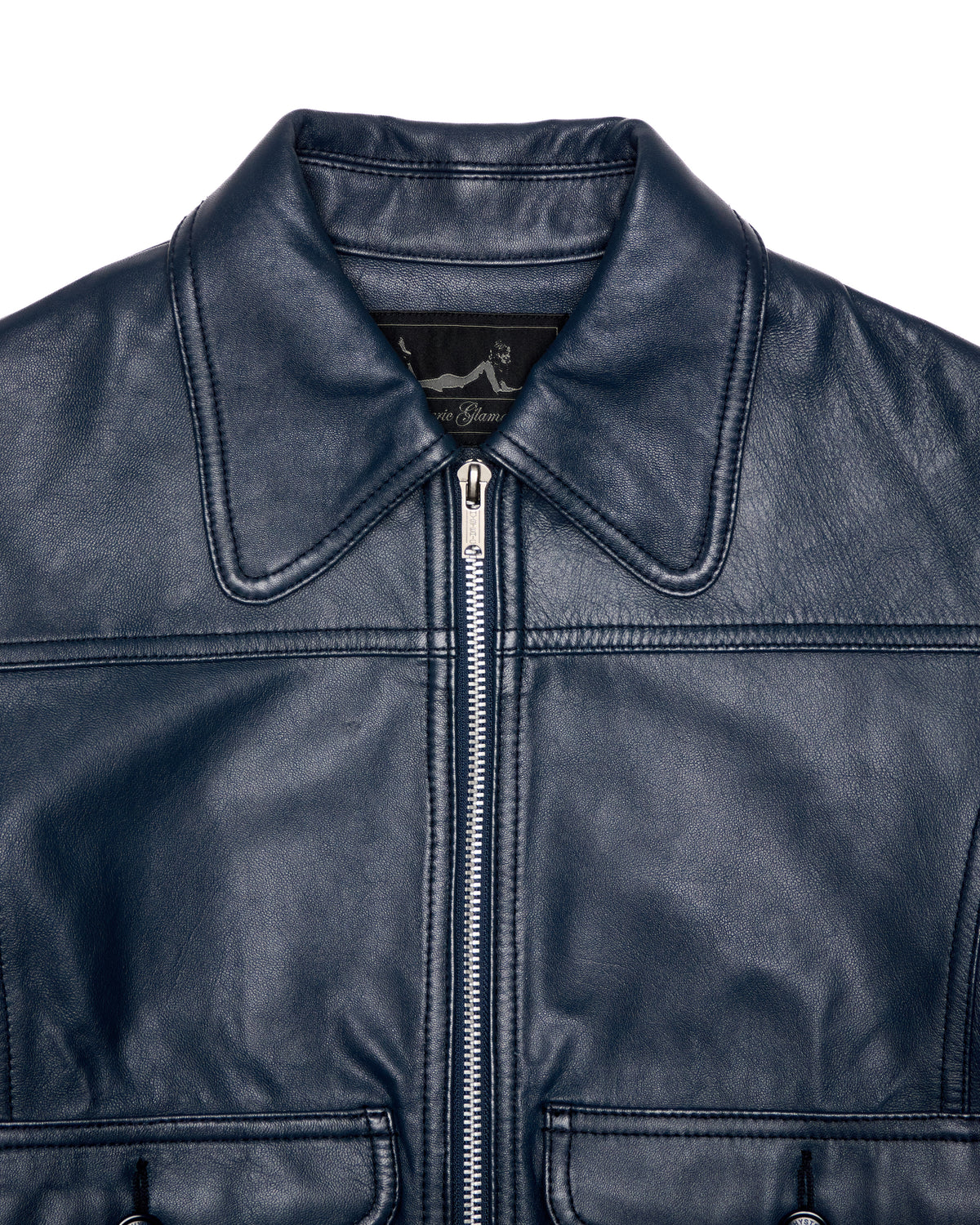 Late 2010s Hysteric Glamour Lambskin Midnight Navy Leather Flight Jacket