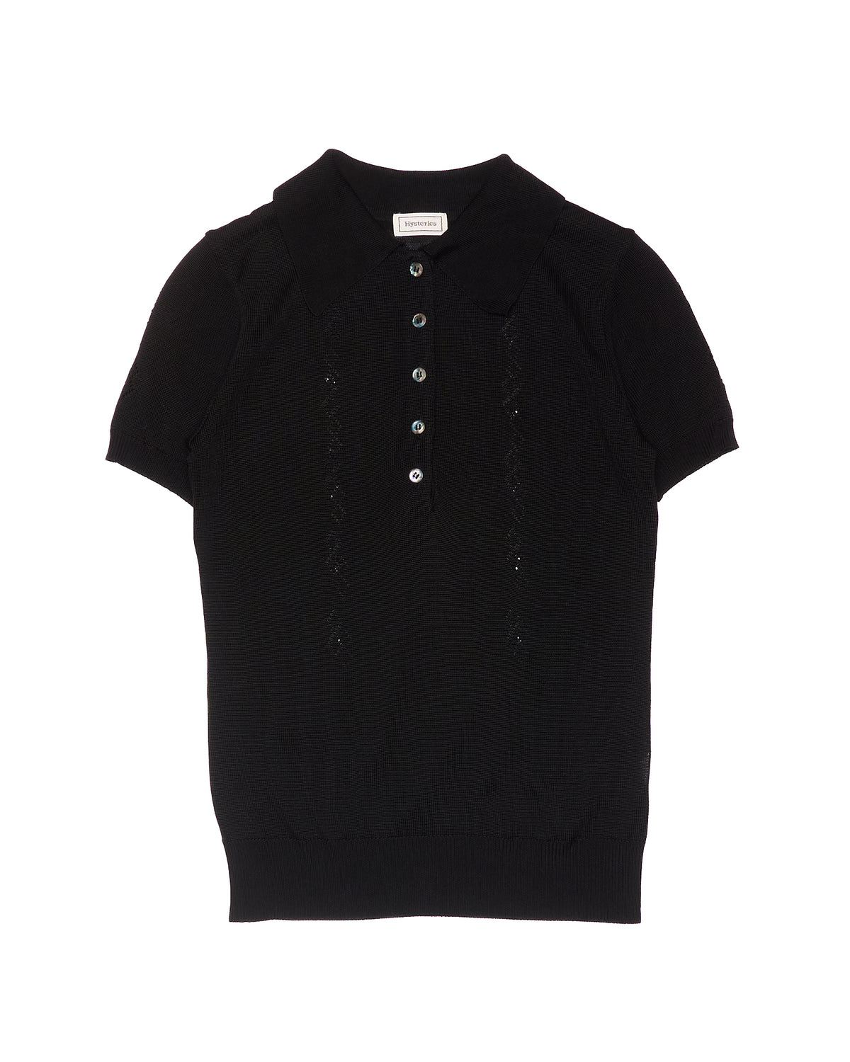 Early 00s Hysteric Glamour “Hysterics” Black Pointelle Knit Short Sleeve Polo Shirt