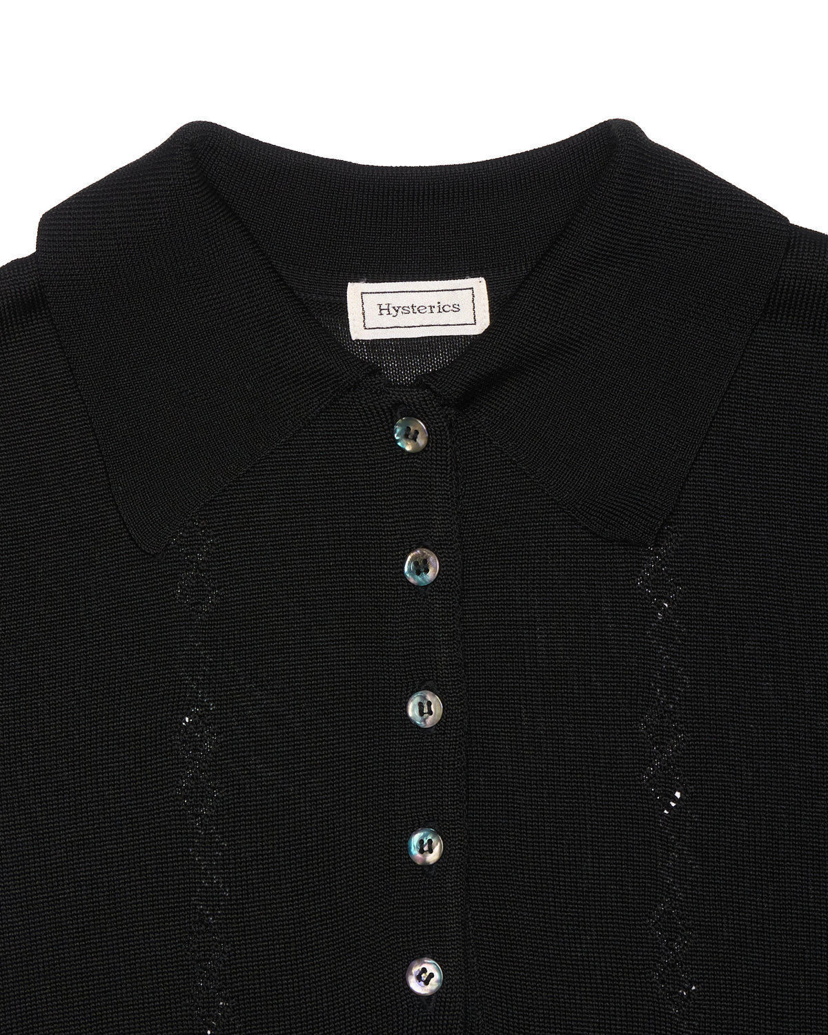 Early 00s Hysteric Glamour “Hysterics” Black Pointelle Knit Short Sleeve Polo Shirt