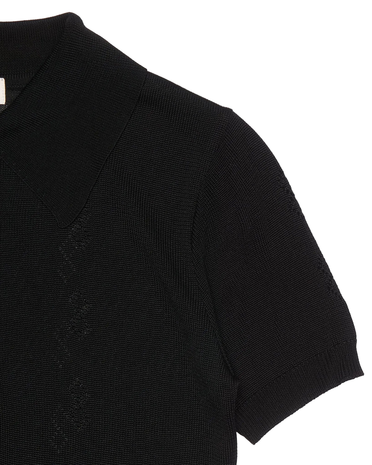 Early 00s Hysteric Glamour “Hysterics” Black Pointelle Knit Short Sleeve Polo Shirt