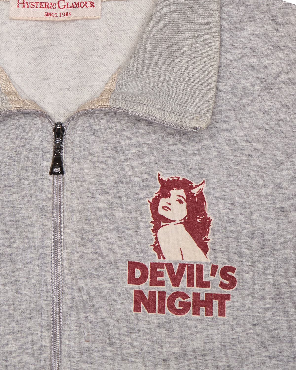 00s Hysteric Glamour "Devil's Night" Grey Graphic Zip-Up Sweater