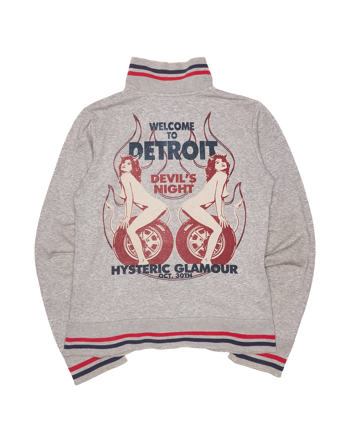 00s Hysteric Glamour "Devil's Night" Grey Graphic Zip-Up Sweater