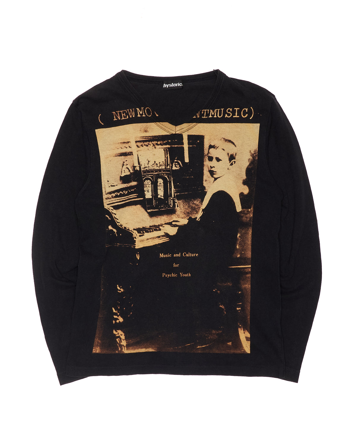00s Hysteric Glamour "Music and Culture" Sepia Photograph Black Long Sleeve Tee