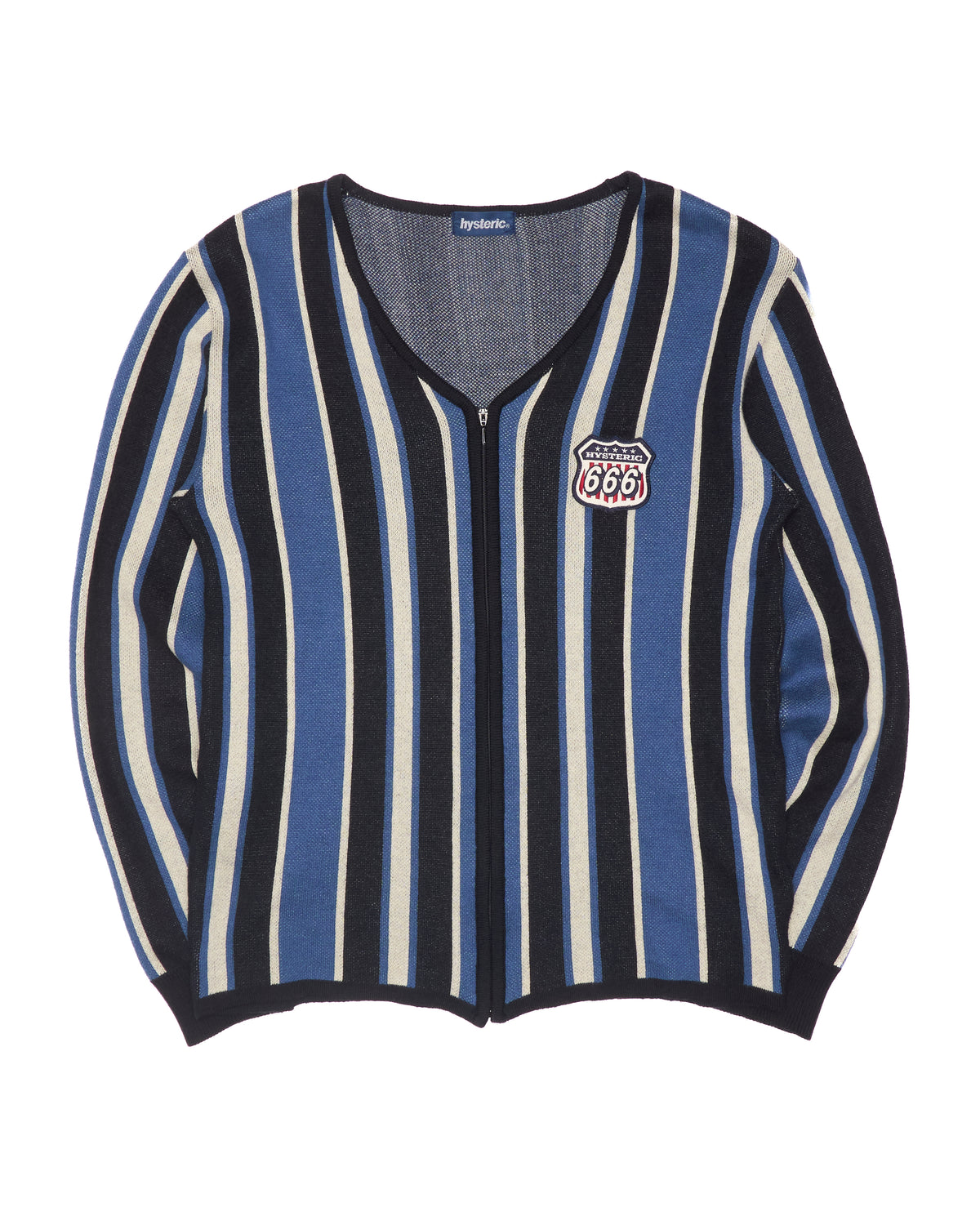 Late 90s Hysteric Glamour “666” Shield Blue Striped Zip Knit