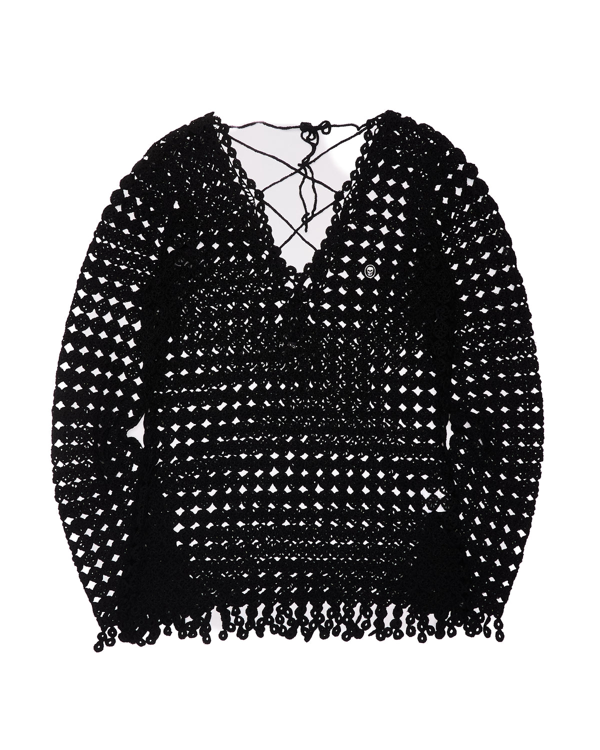 Early 00s Hysterics Black Open-Knit Crochet Top