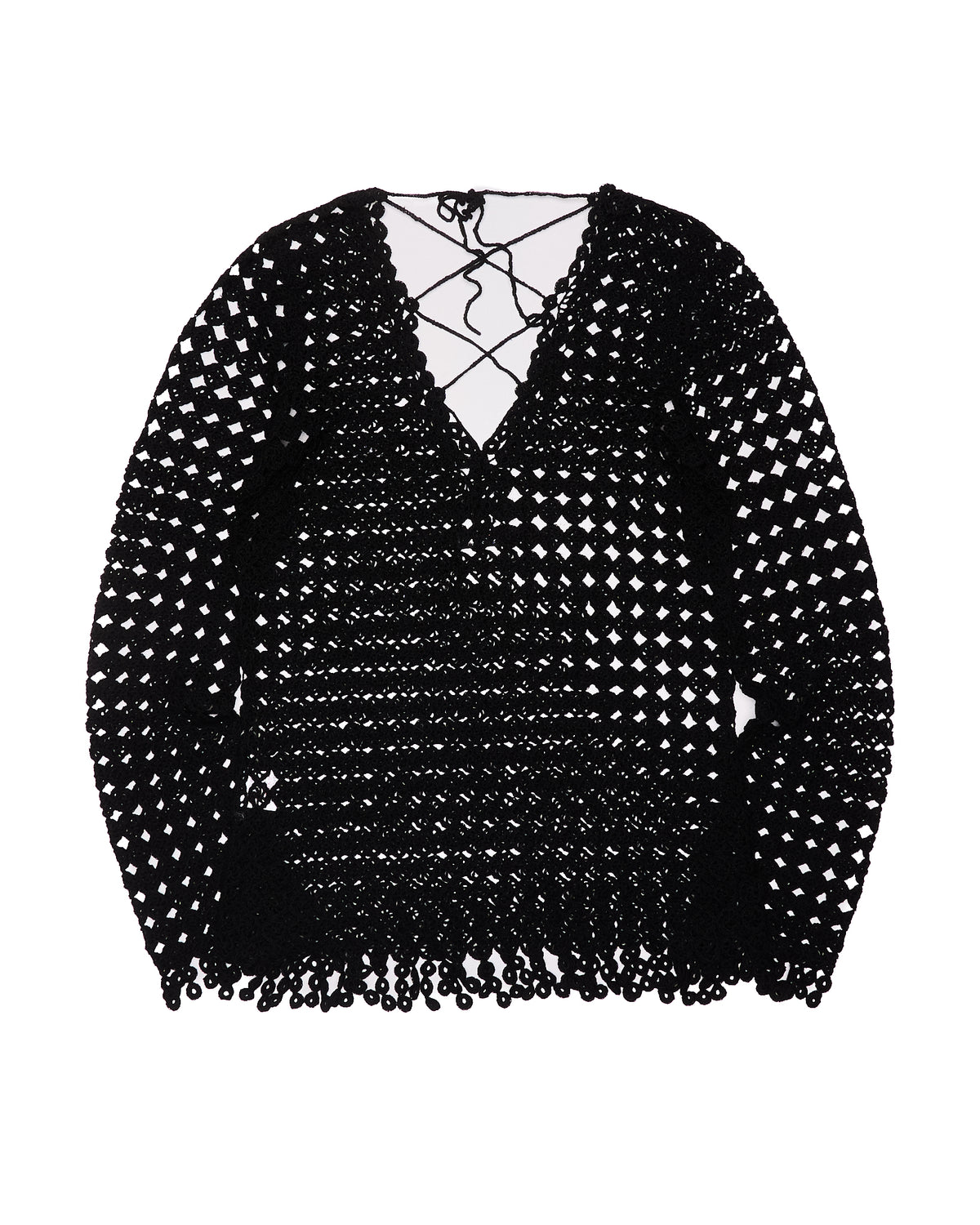 Early 00s Hysterics Black Open-Knit Crochet Top
