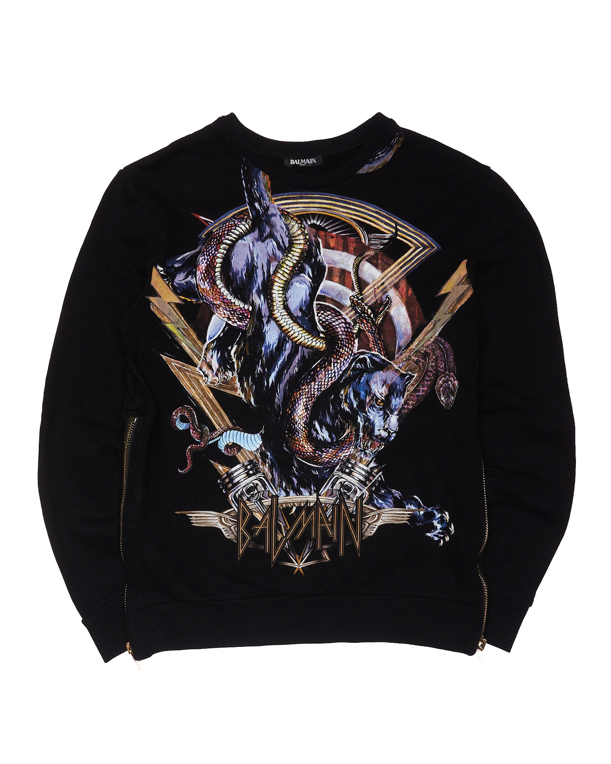 A/W17 Balmain Black Panther & Snake Print Zip Sweatshirt