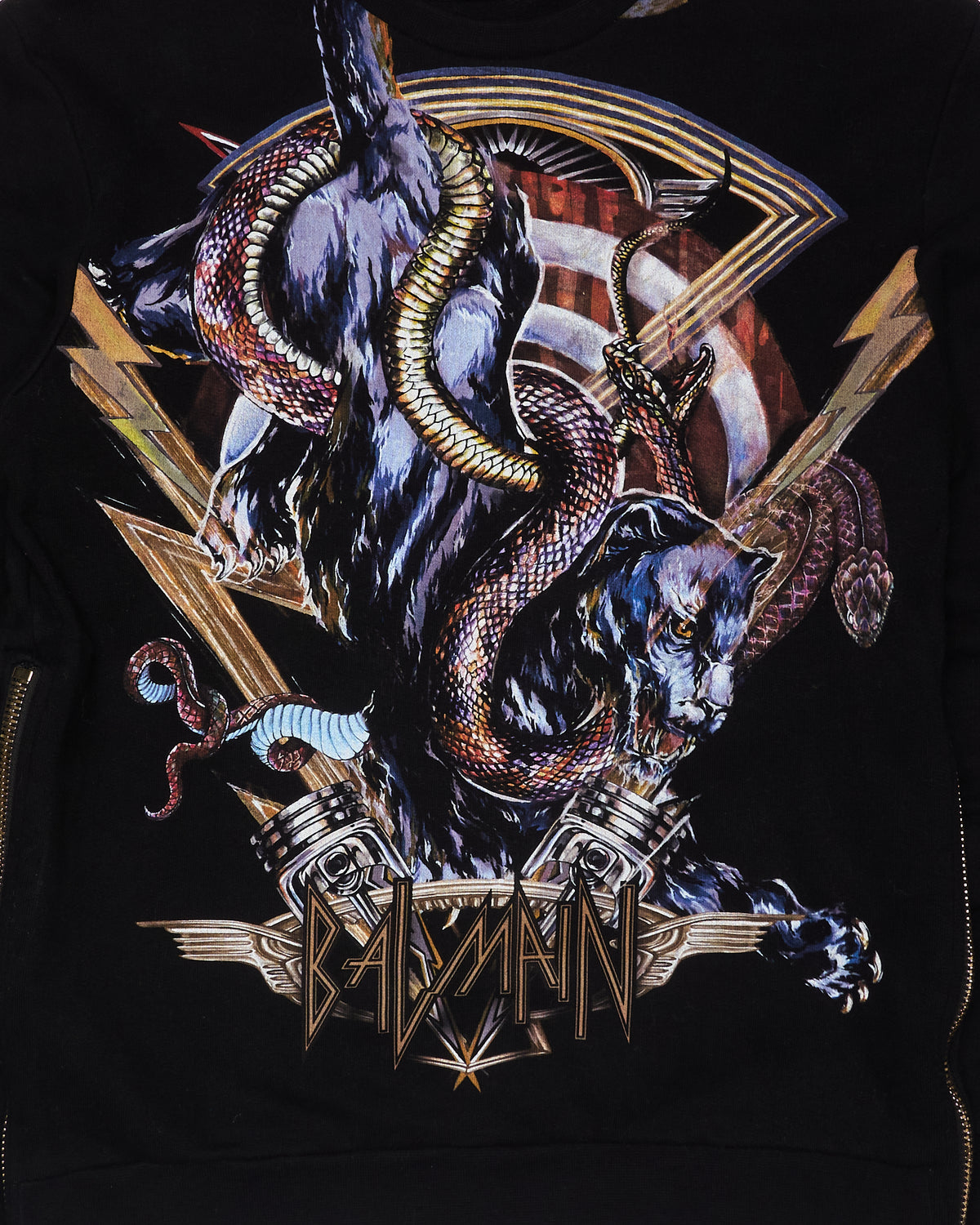 A/W17 Balmain Black Panther & Snake Print Zip Sweatshirt