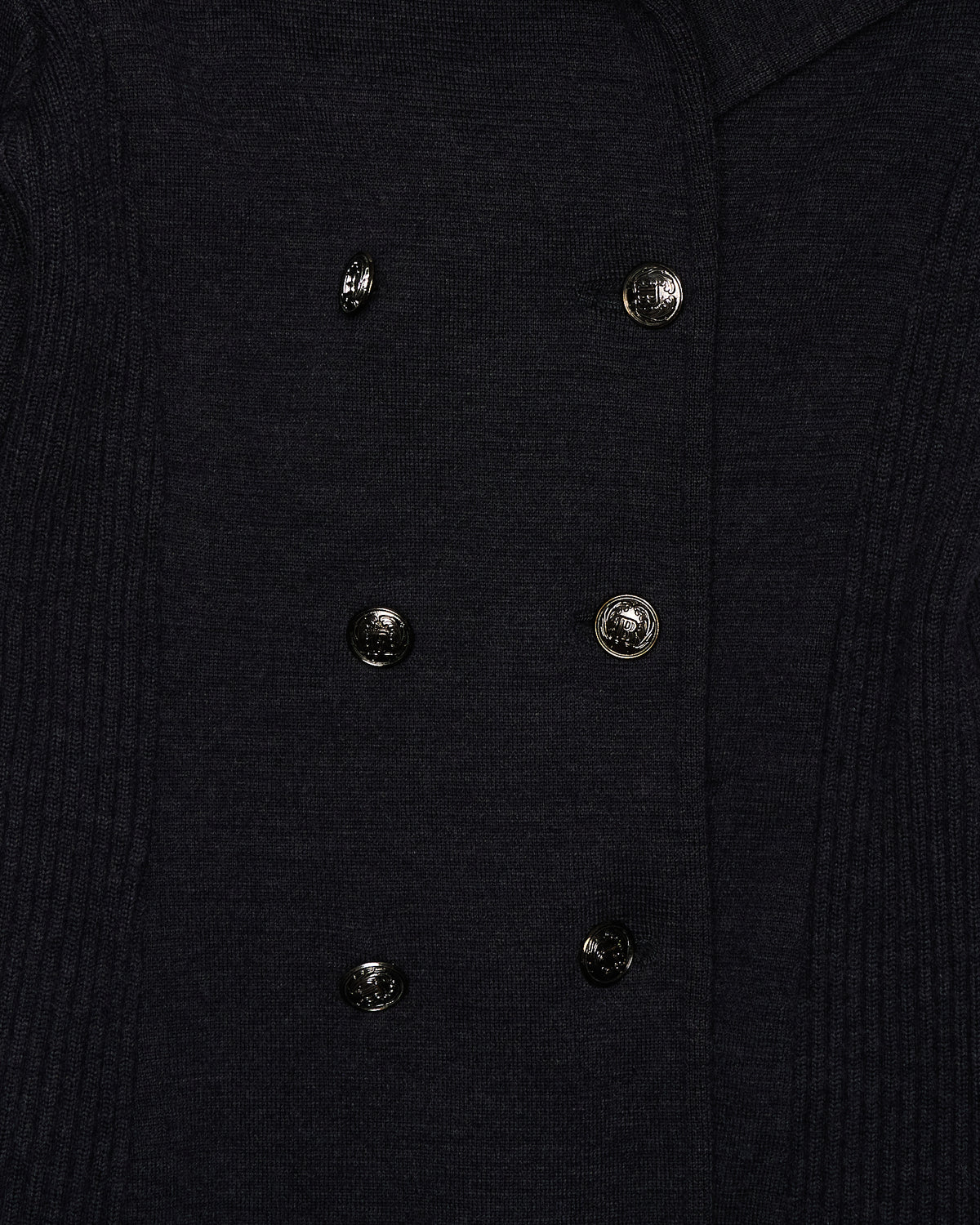 Early 00s Balmain Grey Ribbed Knit Double-Breasted Coat