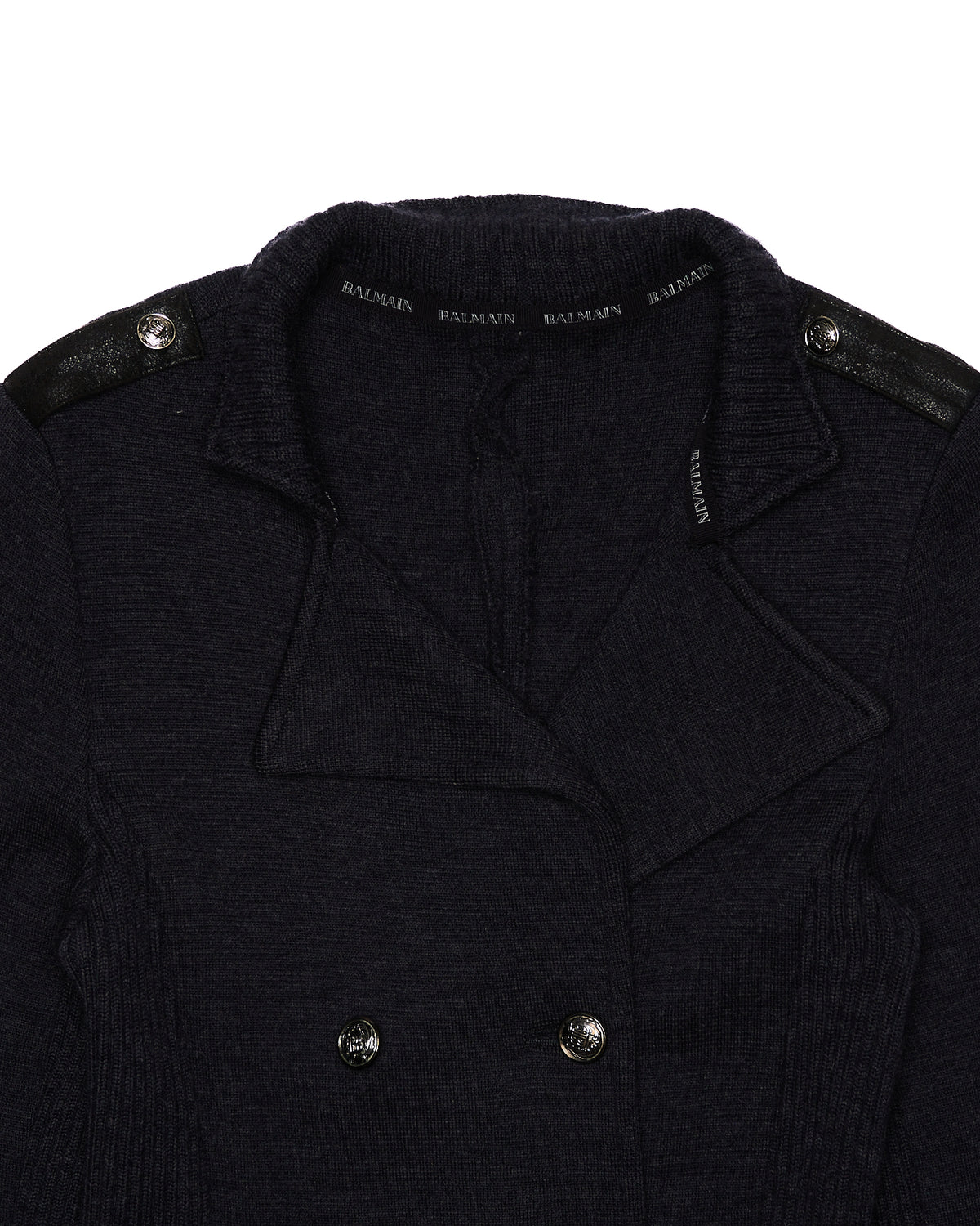 Early 00s Balmain Grey Ribbed Knit Double-Breasted Coat