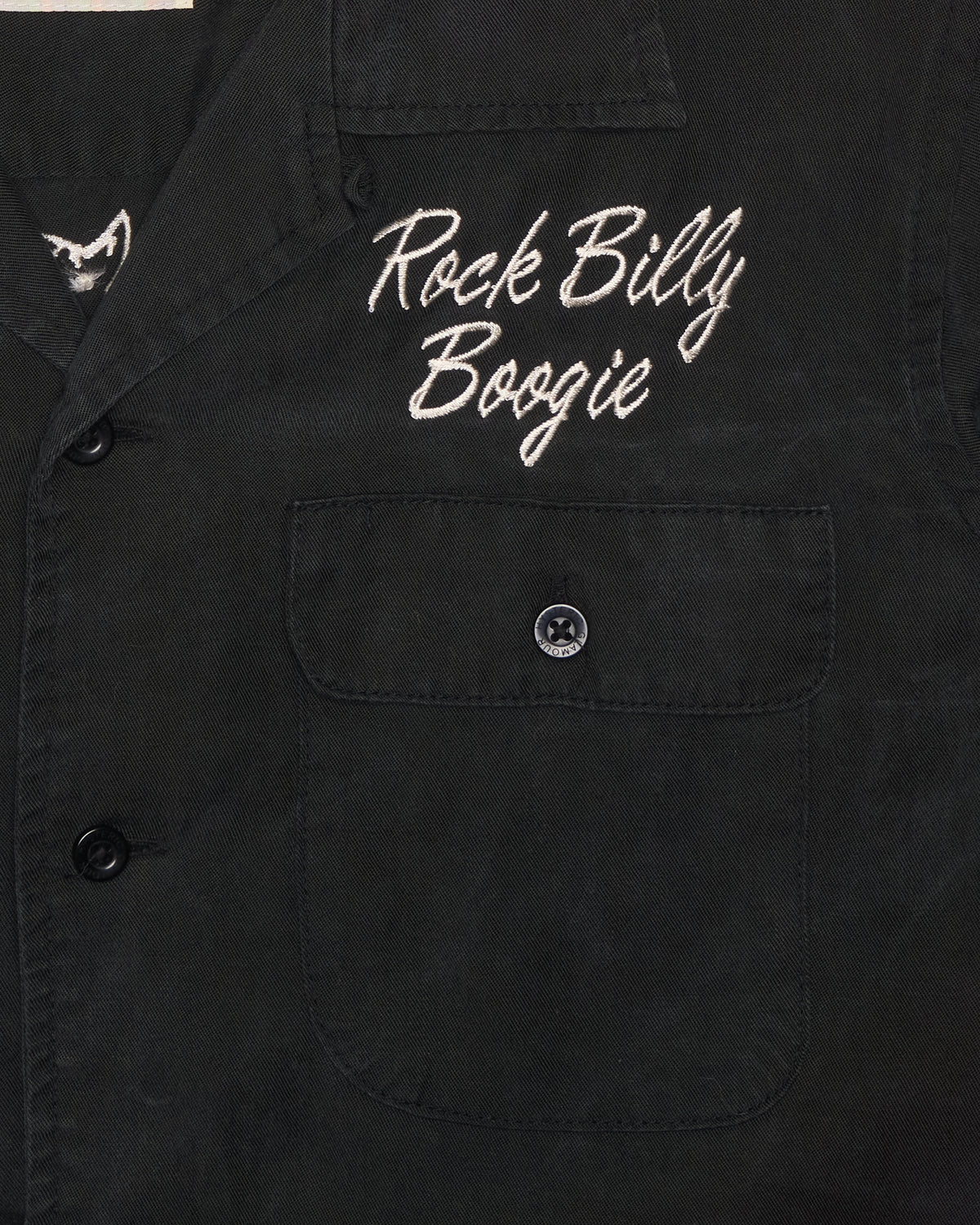Early 00s Hysteric Glamour “Rock Billy Boogie” Black Loop-Collar Button Up Shirt
