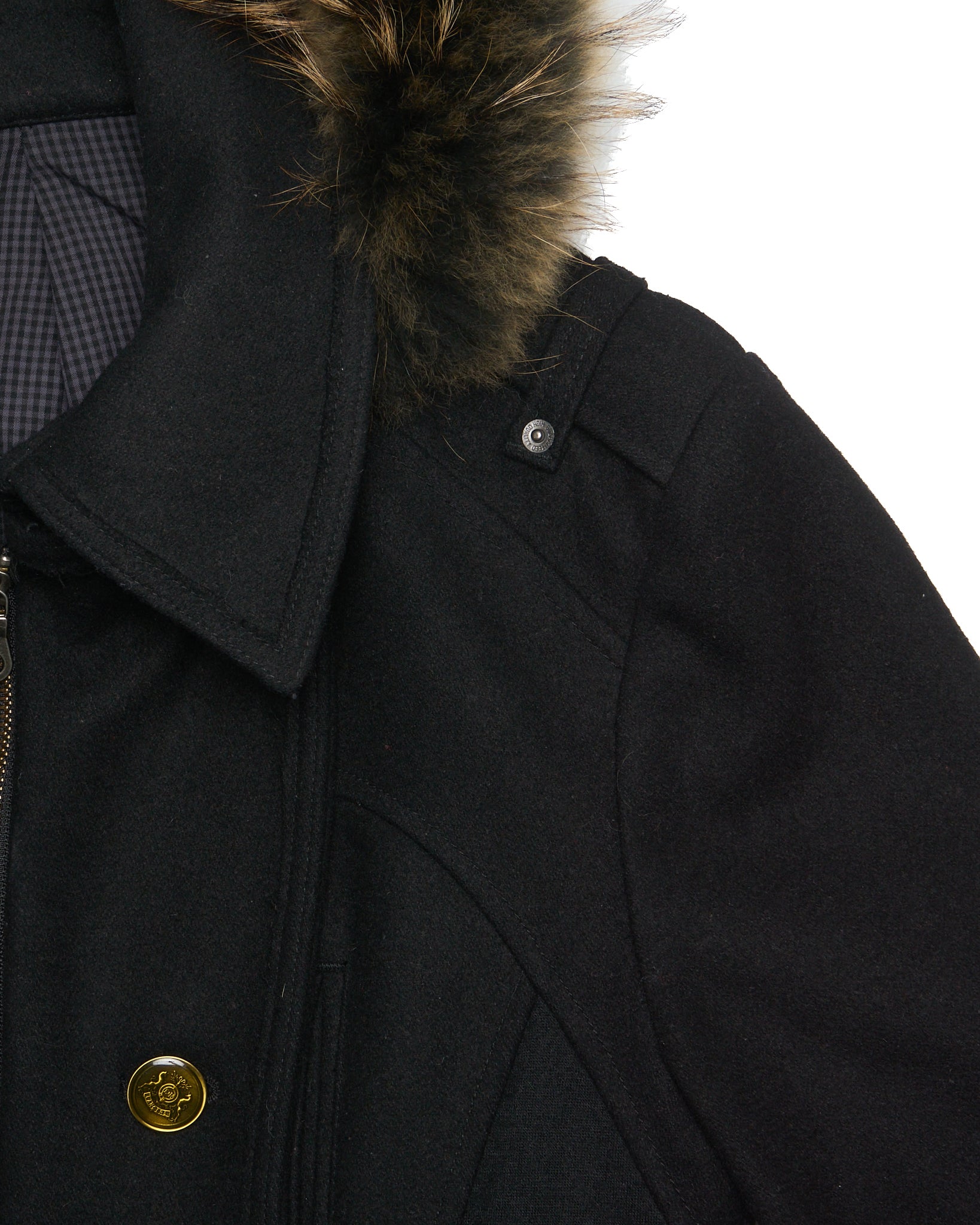 Early 00s PPFM Convertible ‘Napoleon’ Brown Fur Hooded Military Zip-up Wool Jacket