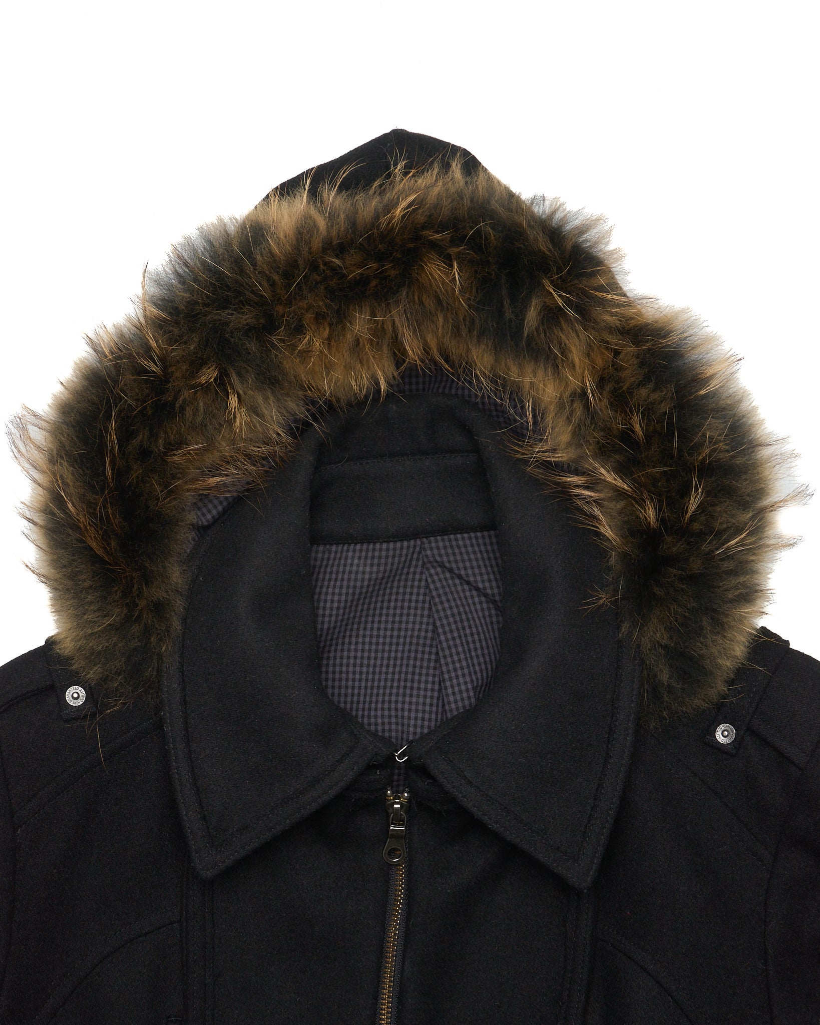 Early 00s PPFM Convertible ‘Napoleon’ Brown Fur Hooded Military Zip-up Wool Jacket