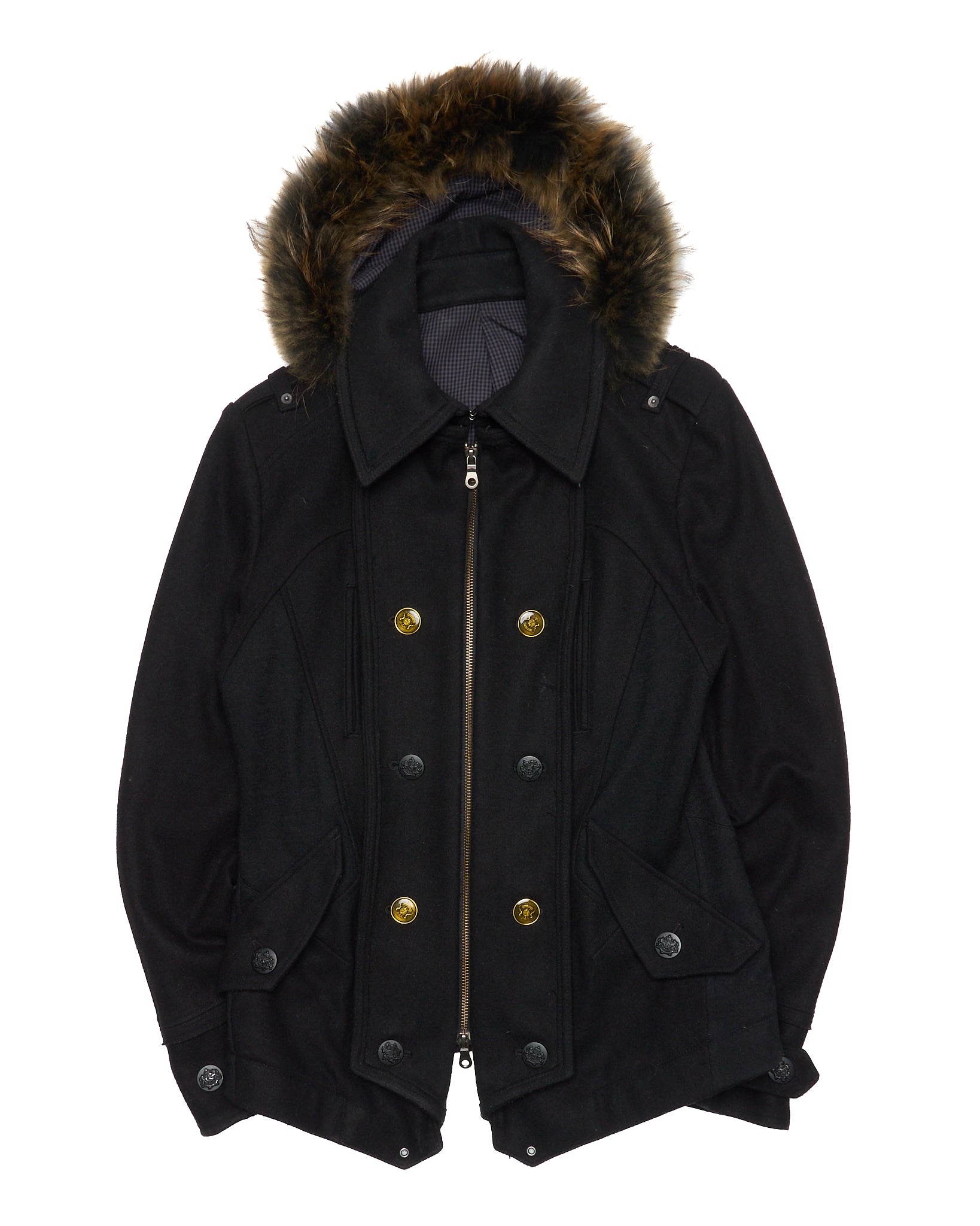 Early 00s PPFM Convertible 'Napoleon' Brown Fur Hooded Military