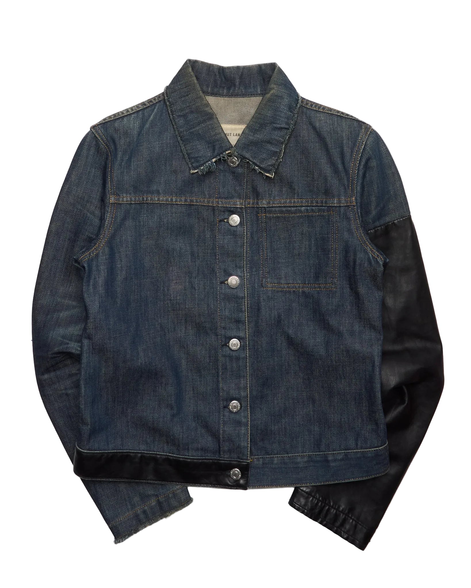 S/S03 Helmut Lang Hybrid Lamb Leather Sleeve Raw Denim Jacket – Garment  Service